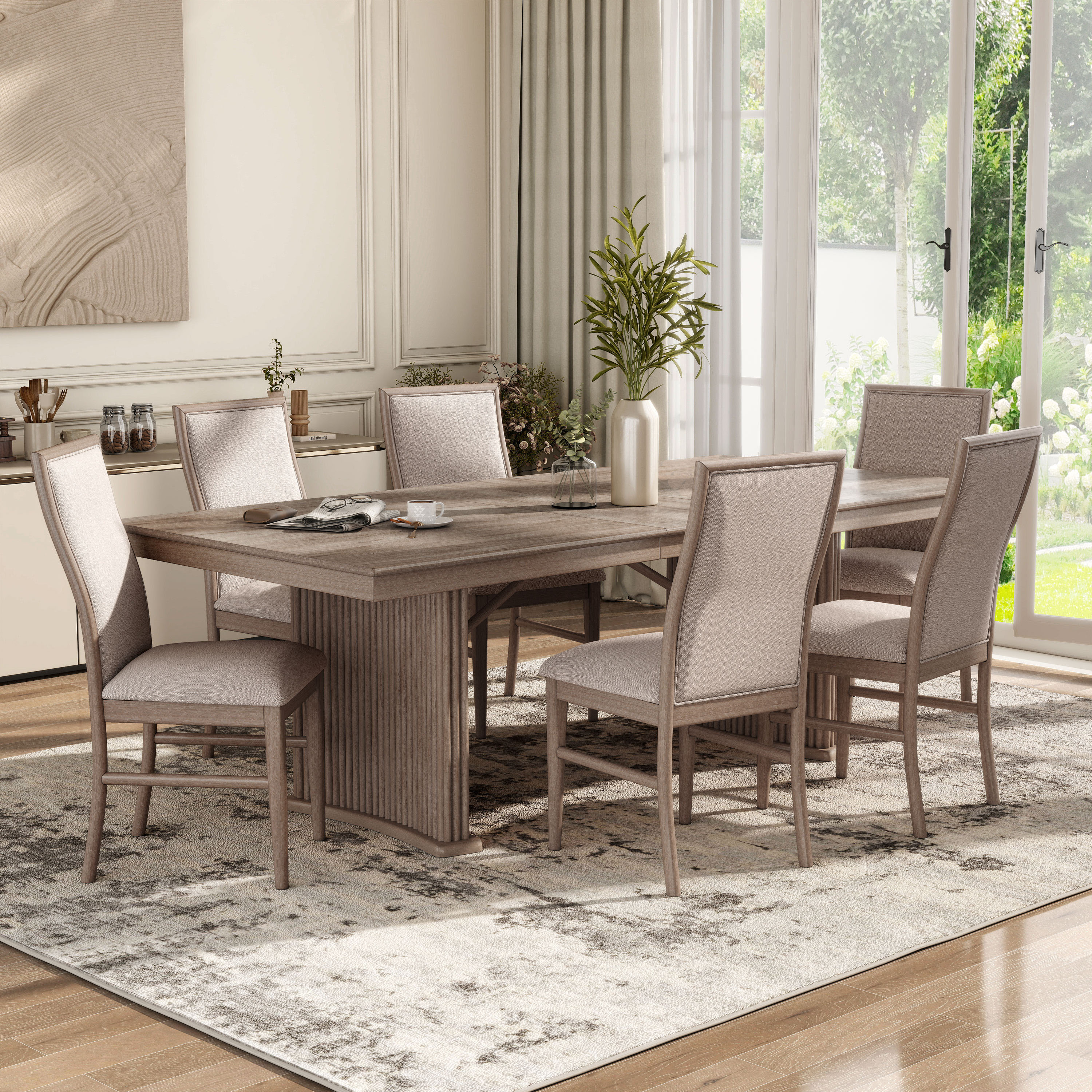 Furniture of America IDF-3230NTT-7PC Luna Natural Ash Contemporary/Modern Dining Room Set with Rectangular Table ( Seats 6 )