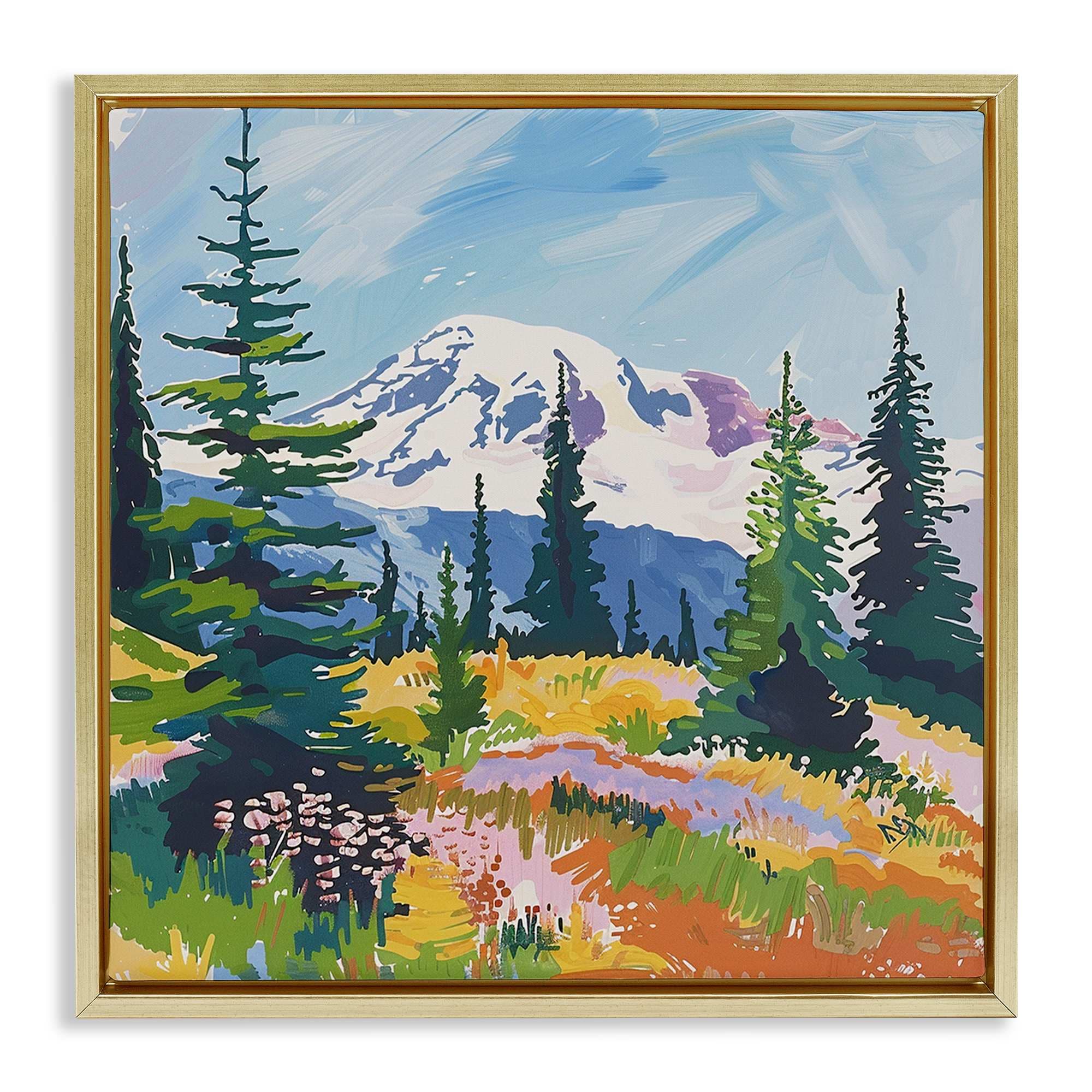 Stupell Industries BS-369-FFG-17X17 Peaceful Mountain Valley Scenery Gold Framed Floater Canvas Wall Art By Walker Noble 18 x 18