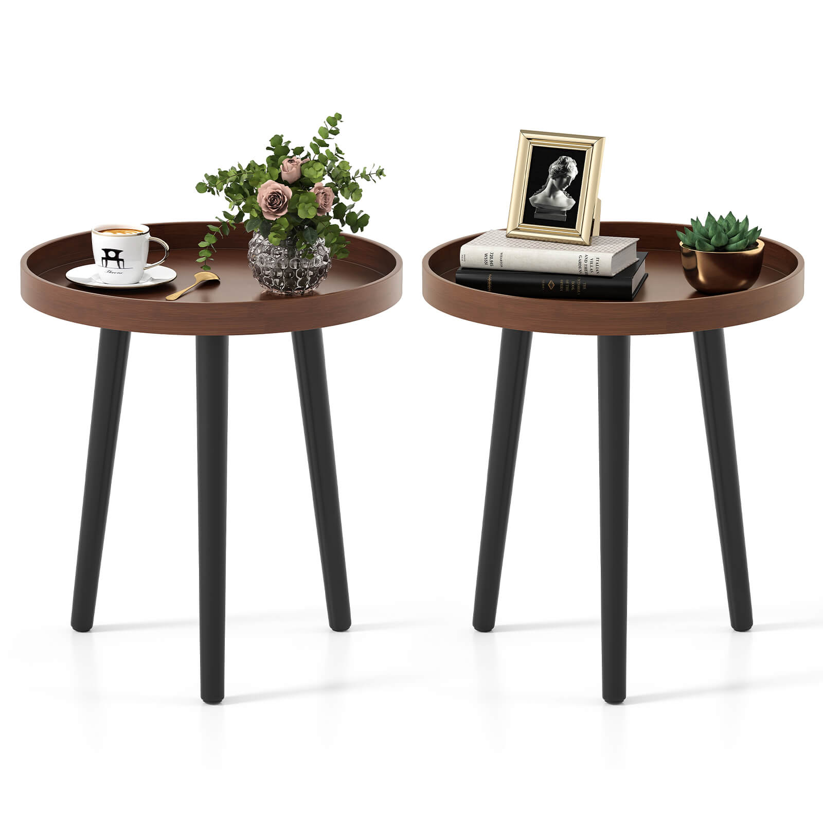 Costway 16-in W x 17-in H Brown MDF Round Modern End Table