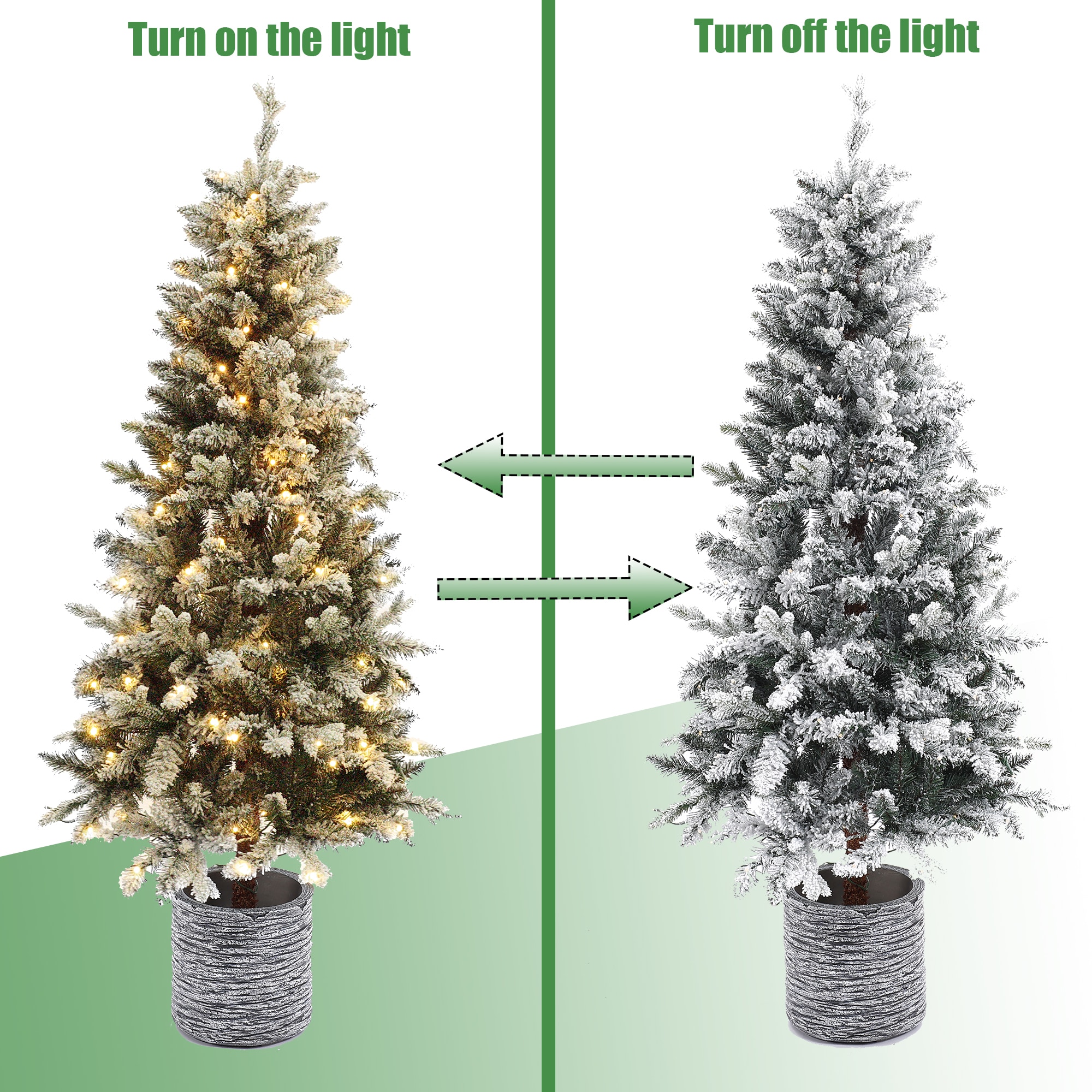 5.6 Ft Pre-Lit White Flocked Fir Christmas Tree with Gray Pot
