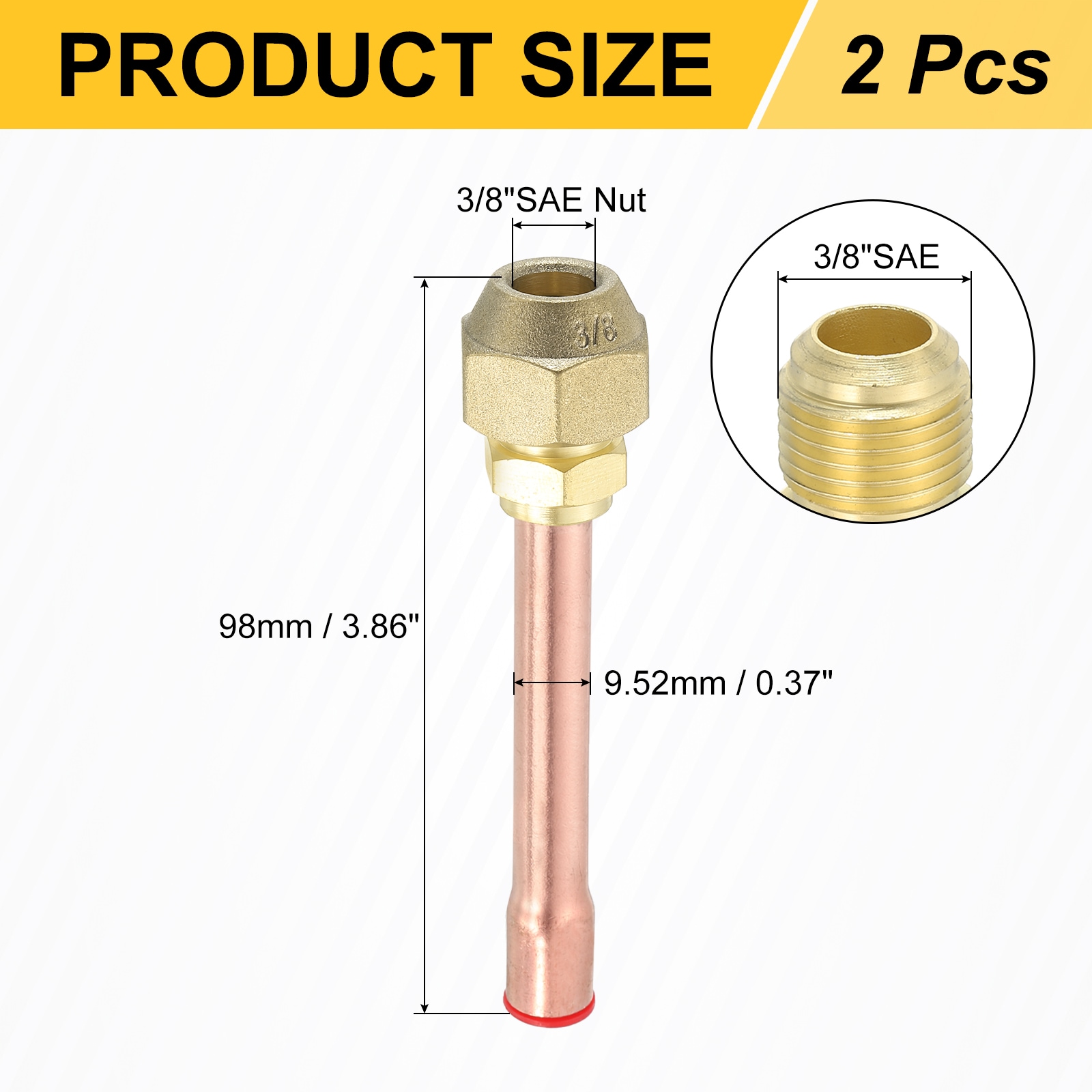 Unique Bargains 2pcs Brass Pipe Fittings 3/8 InchSAE Male Thread x 3/8 ...