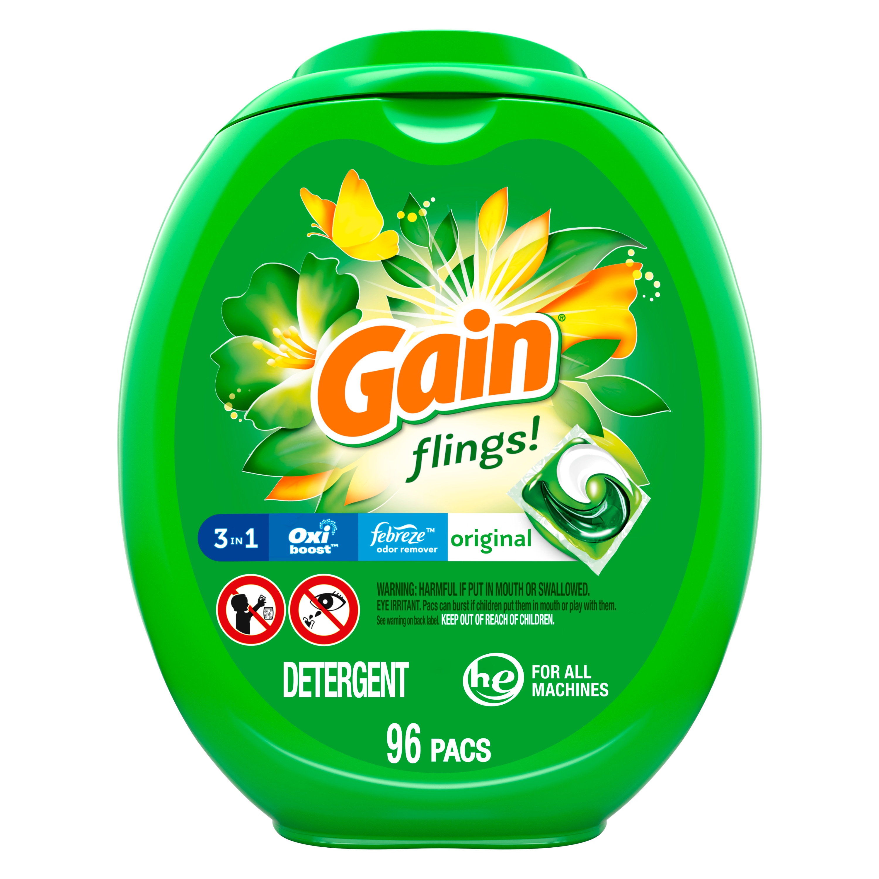 Gain Flings Detergent Pods, Original, 72/Container, 4 Container