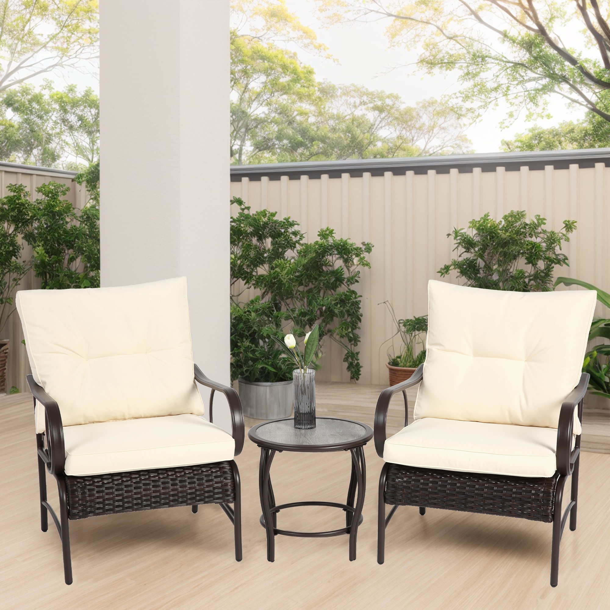LOVMOR SF-R-P256777 3 Pieces Patio Set Outdoor Wicker Furniture Sets Modern Rattan Chair Conversation Sets with Coffee Table