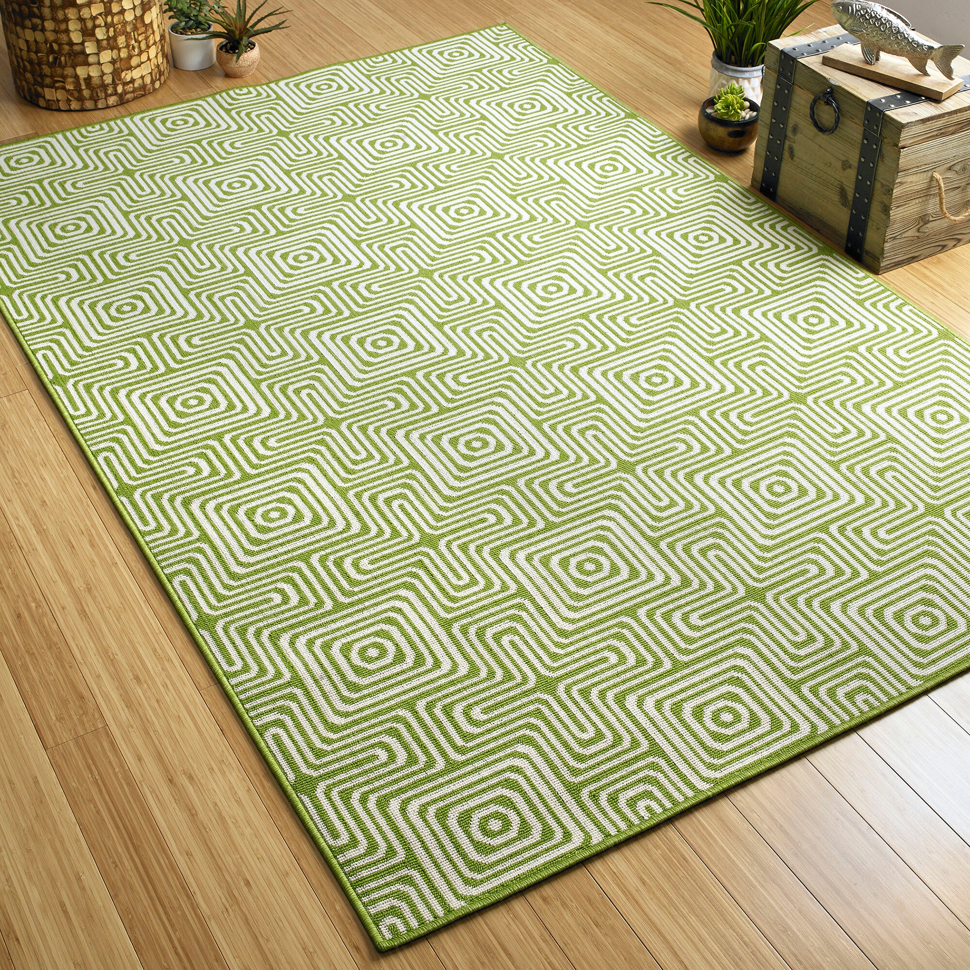Kaleen Amalie 2 X 8 Lime Green Indoor/Outdoor Geometric Coastal Runner Rug  In The Rugs Department At Lowes.Com