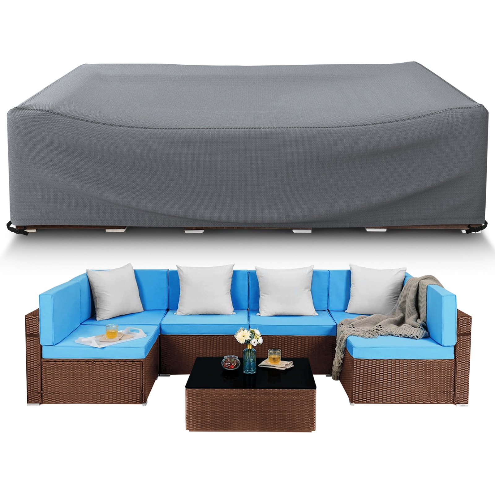Gasadar LS-JX034-1 Gray Polyester Patio Furniture Cover For Sectional furniture set