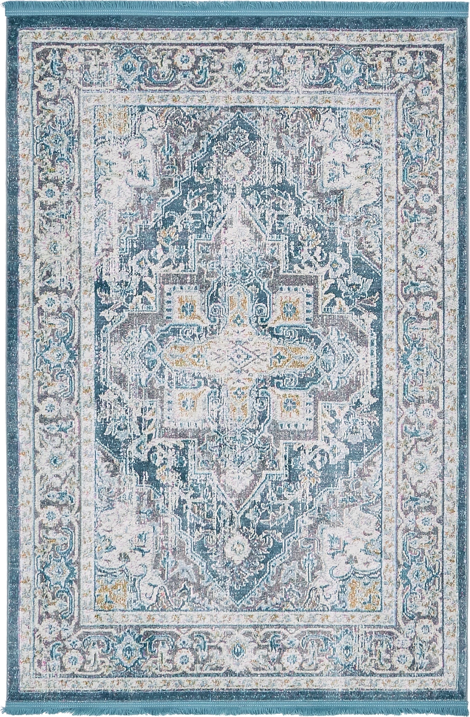 Unique Loom 3139574 Prado Baracoa 5 x 8 (ft) Loomed Polypropylene Blue/Ivory Rectangular Indoor Medallion Oriental Area rug