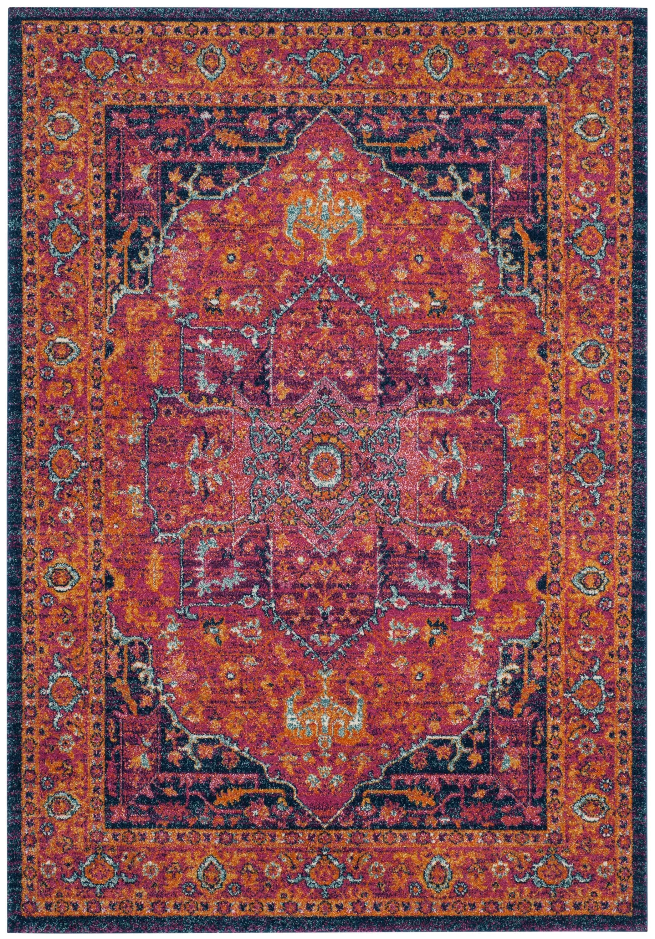 Safavieh EVK275S-5 Evoke Livia 5 x 8 (ft) Loomed Synthetic Fuchsia/Orange Rectangular Indoor Distressed/Overdyed Vintage Area rug