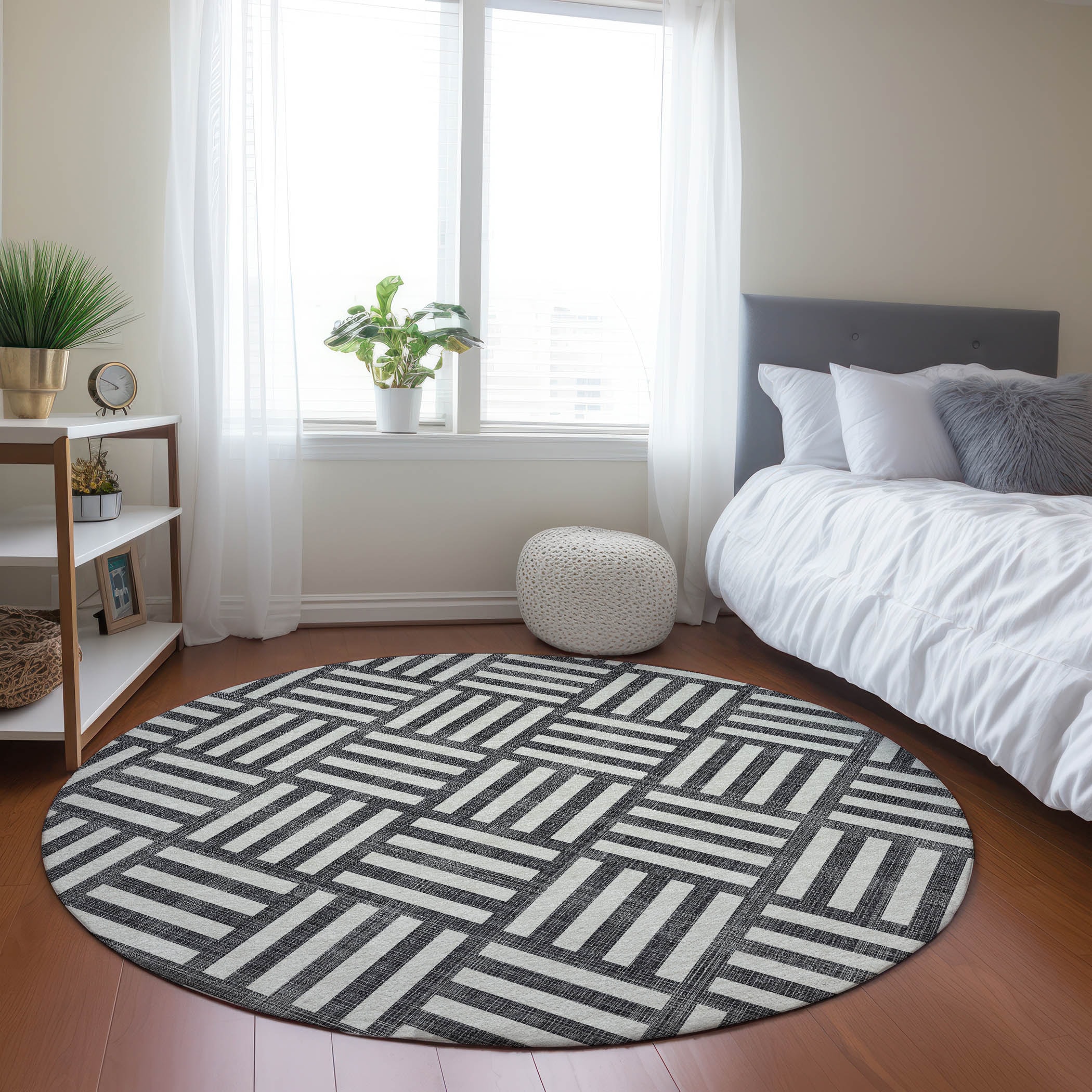 Addison Rugs ACN620BK8RO Chantille ACN620BK 8 x 8 (ft) Polyester Black Round Indoor/Outdoor Geometric Machine washable Area rug
