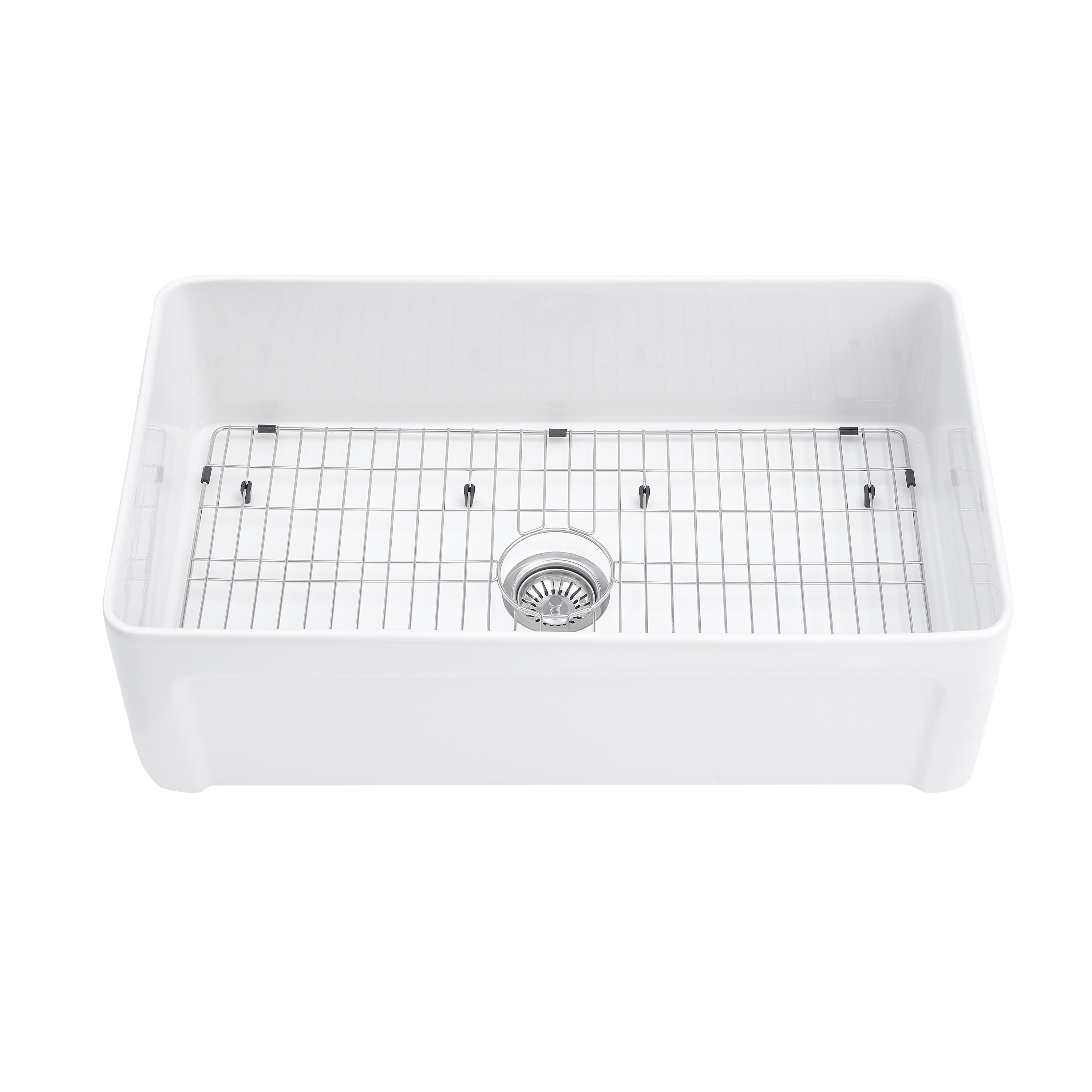 Farmhouse Apron Front 33-in x 18-in White Fireclay Single Bowl Kitchen Sink Stainless Steel | - allen + roth MC-2043318TR