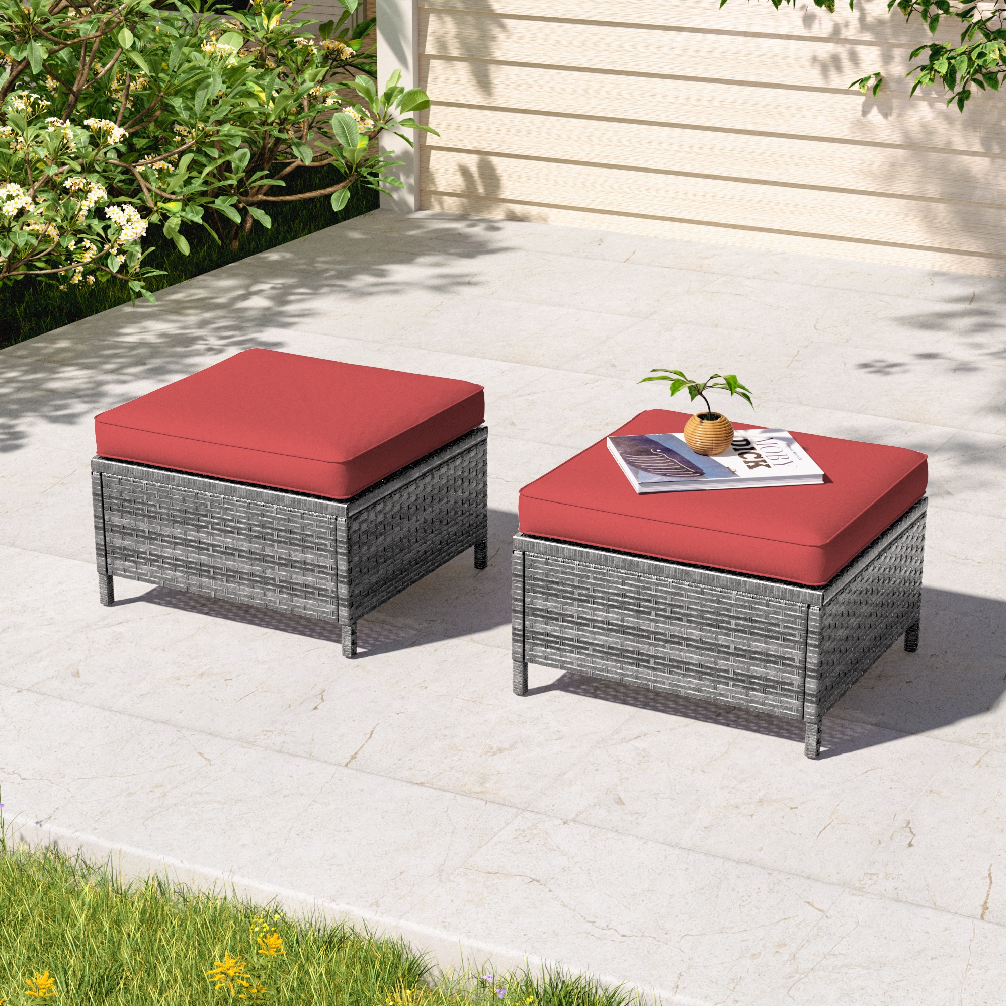 ACEGOSES LW-PS-115S4HOG Skytop 2 -Piece Wicker Patio Conversation Set with Red Cushions