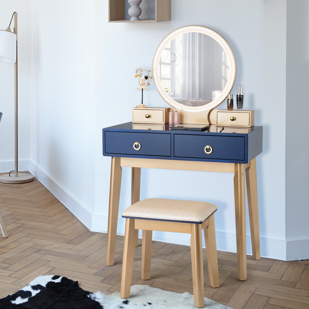 blue vanity desk