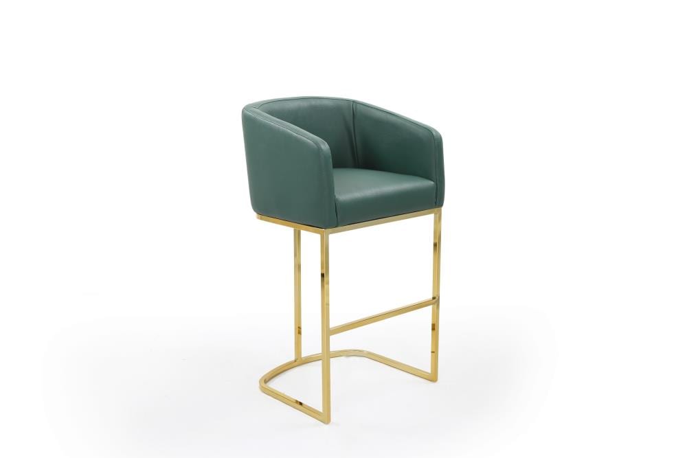 Chic Home Design FBS9465-LW Tess Green Bar height Upholstered Wood Bar Stool with Arms & Back