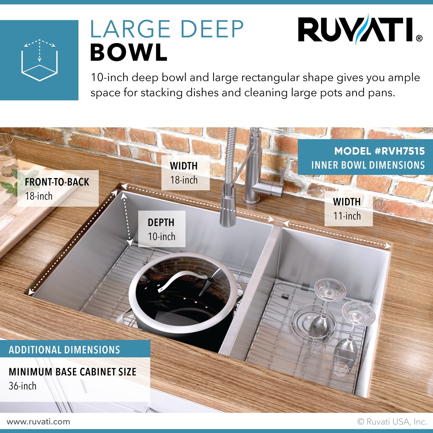 Ruvati 32-inch Stainless Steel Double Bowl Undermount Kitchen Sink