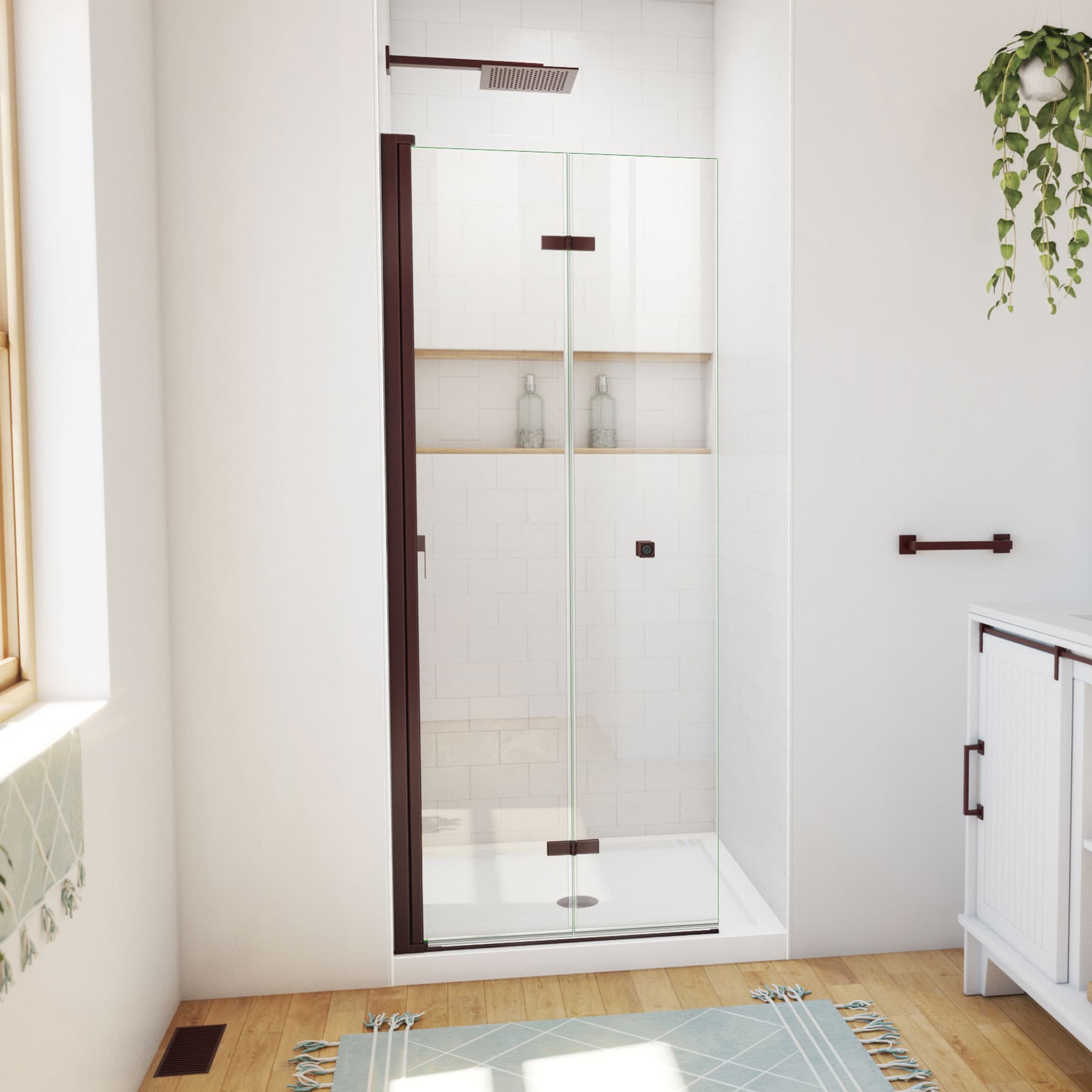 DreamLine DL-6528QC-06 Aqua-Q Fold 2 -Piece 36-in W x 36-in L x 75-in H Square Alcove shower kit ( Center Drain) Base and Door Included Oil rubbed bronze Hardware Included