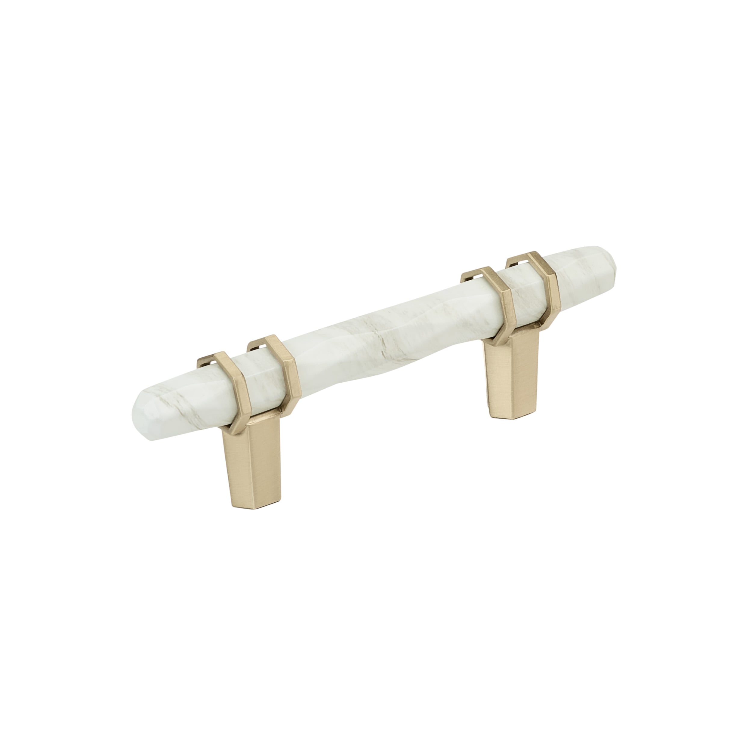 Amerock BP36639MWBBZ Carrione 3-in , 76mm Center to Center Marble White/Golden Champagne Cylindrical Bar