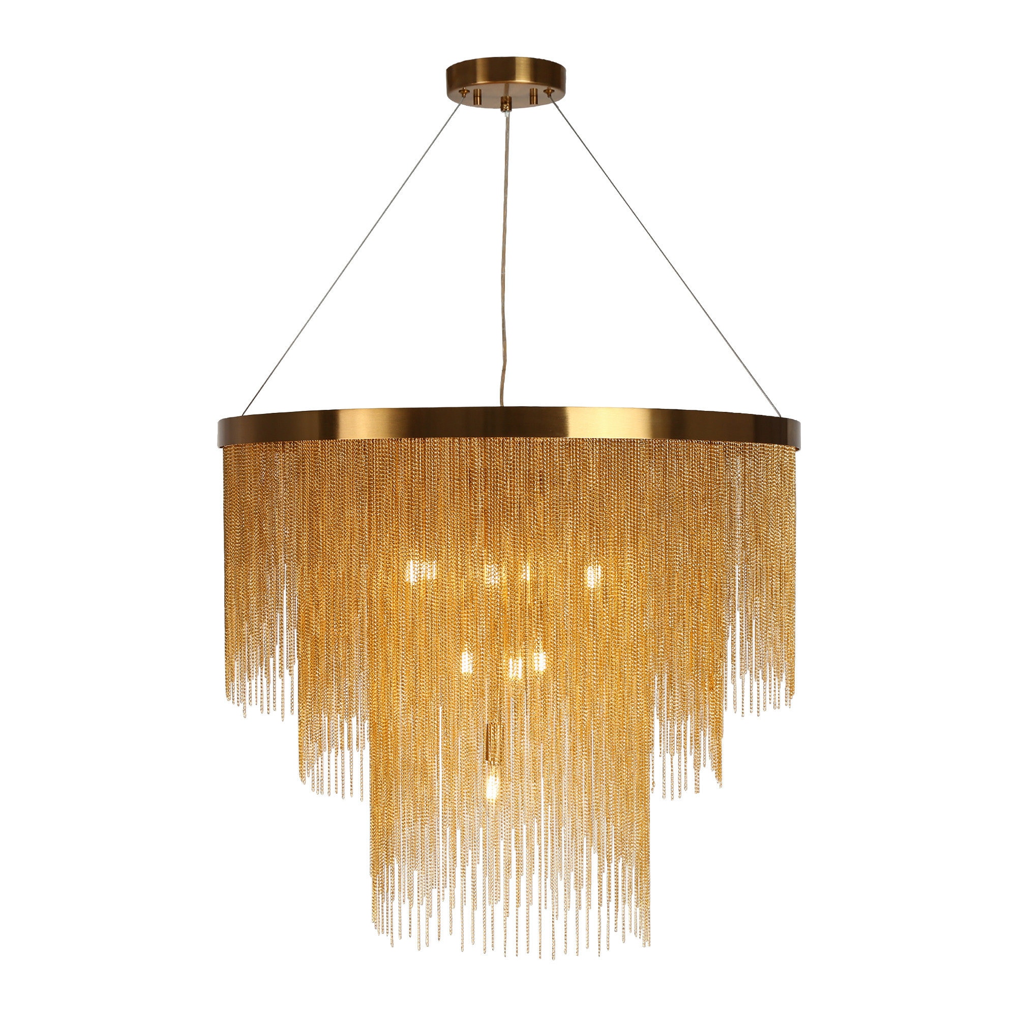 Gold 3-Tier Chain Tassel Drum Chandelier