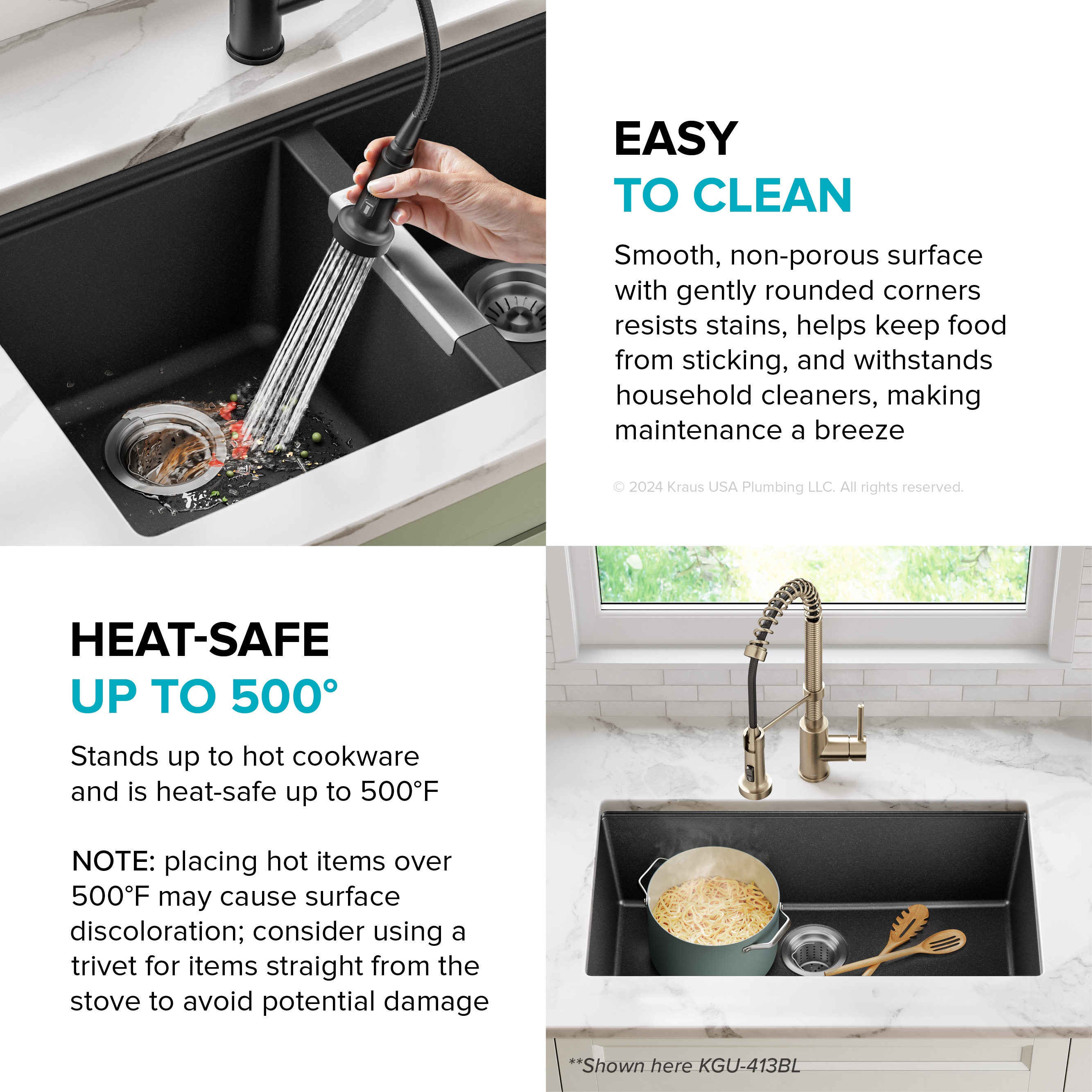 KRAUS 33 inch L Undermount 50/50 Double Bowl Black Onyx Granite Kitchen Sink