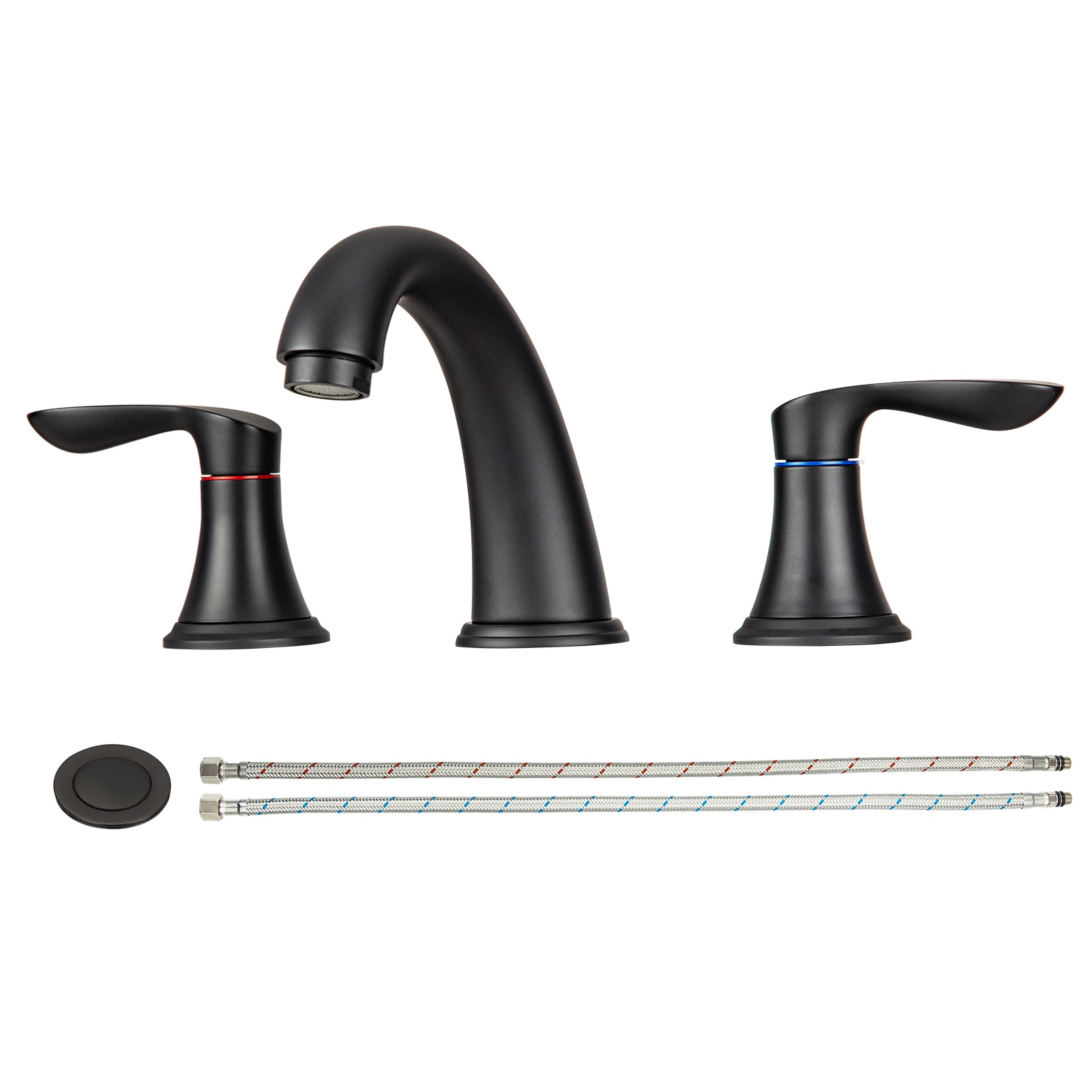 Garvee Bathroom Faucet 3 Hole 8 Inch with Bounce Drain Water Supply Pipe Free Hose Brushed Black