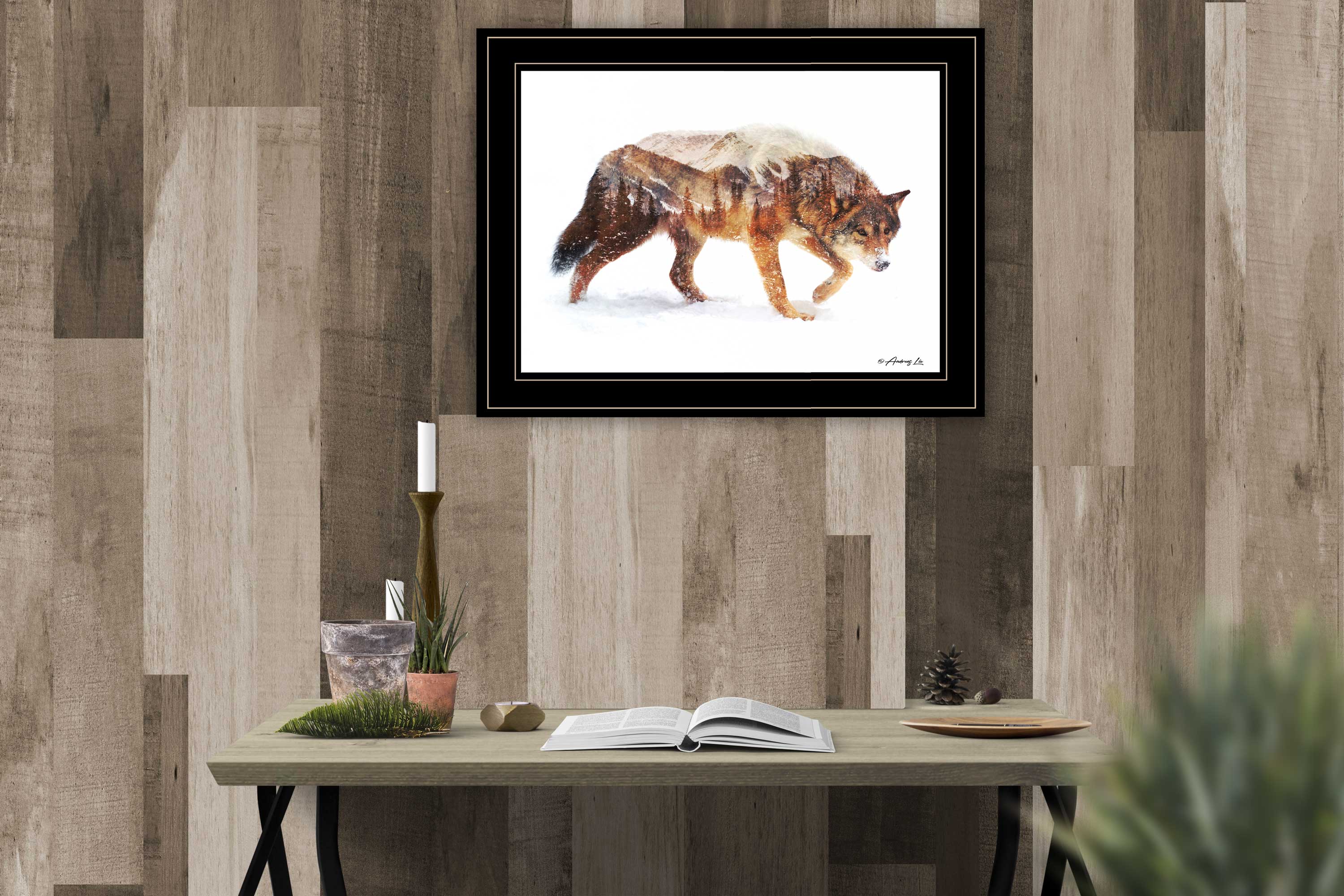 Trendy Decor 4U Arctic Wolf Andreas Lie Black Wood Framed 15-in H x 19 ...