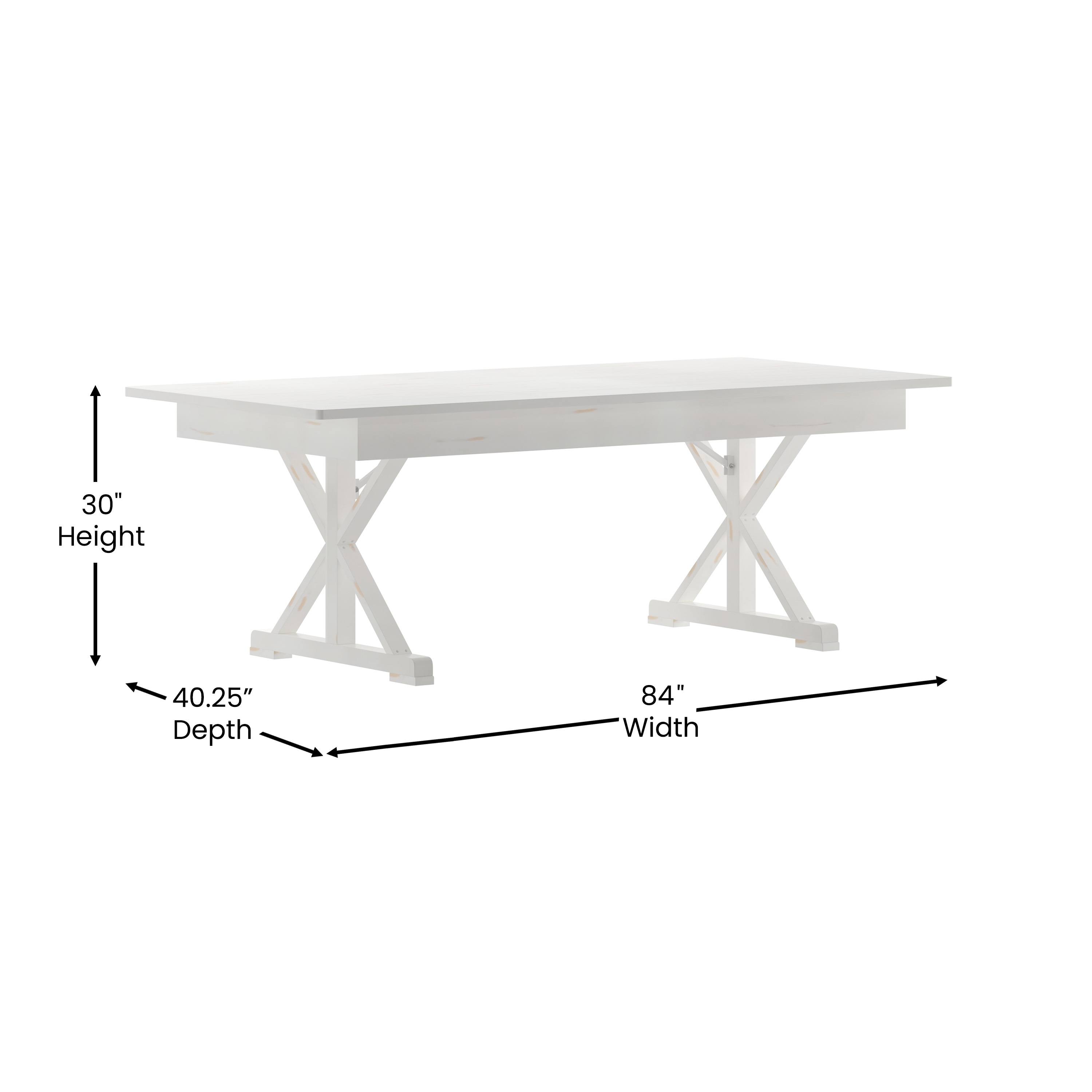 Antique Rustic White Solid Pine Foldable Dining Table with X-Legs