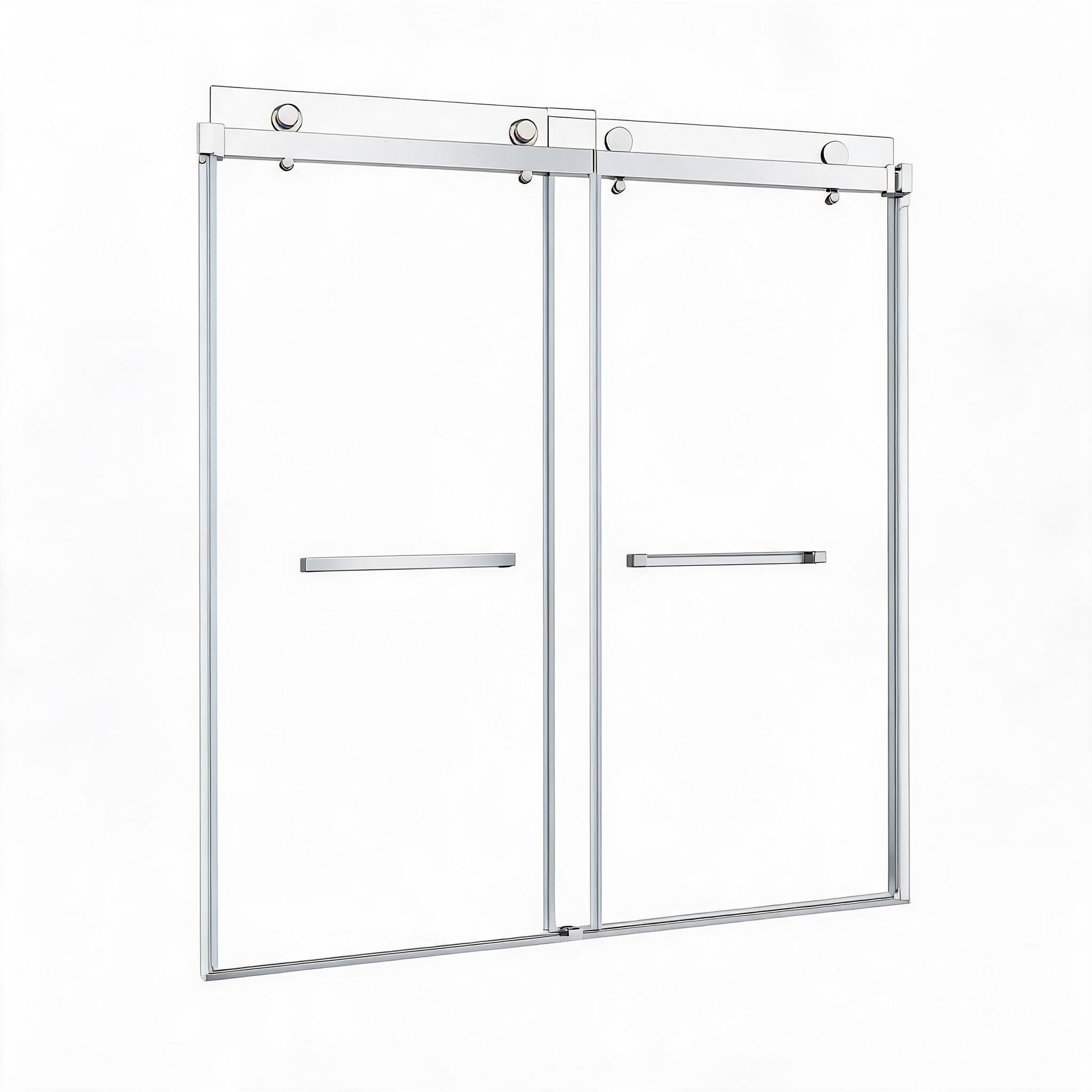LIVACA - 56 to 60 inch Chrome Frameless Sliding Bathtub Door with 3/8 inch Thick Clear Tempered G...
