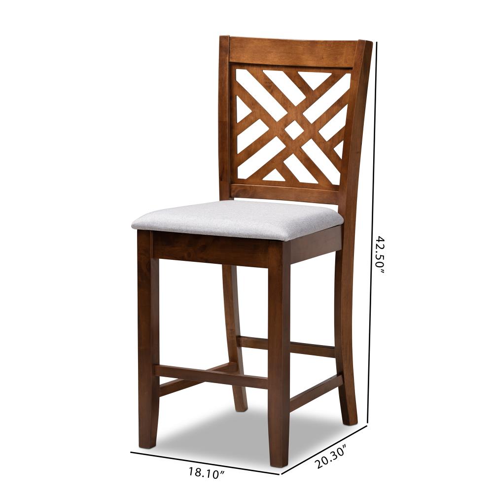 Caron Grey Fabric and Walnut Wood Counter Height Pub Chair Set