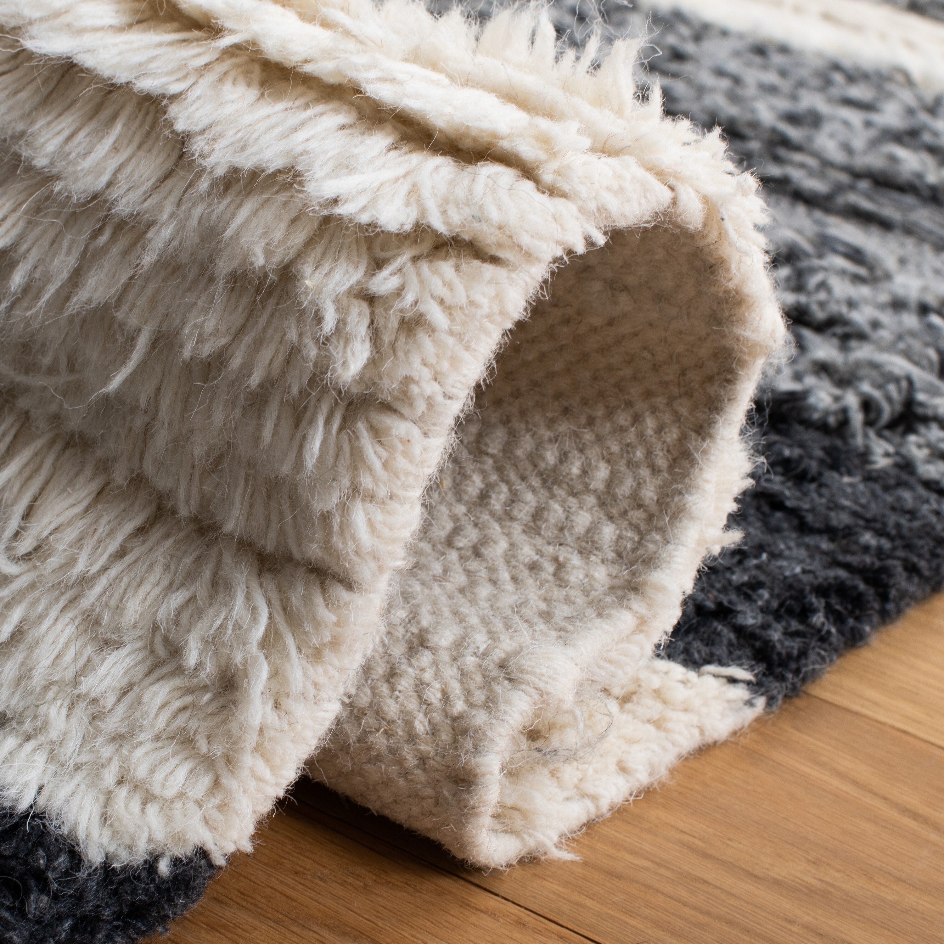 Ivory and Gray Hand-Knotted Wool Striped 9' x 12' Rug