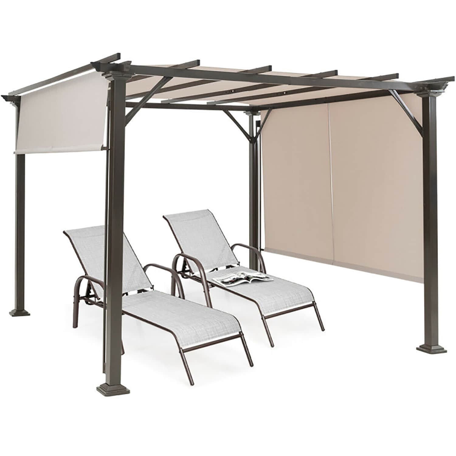 Beige 10' x 10' Metal Frame Patio Gazebo with Retractable Canopy