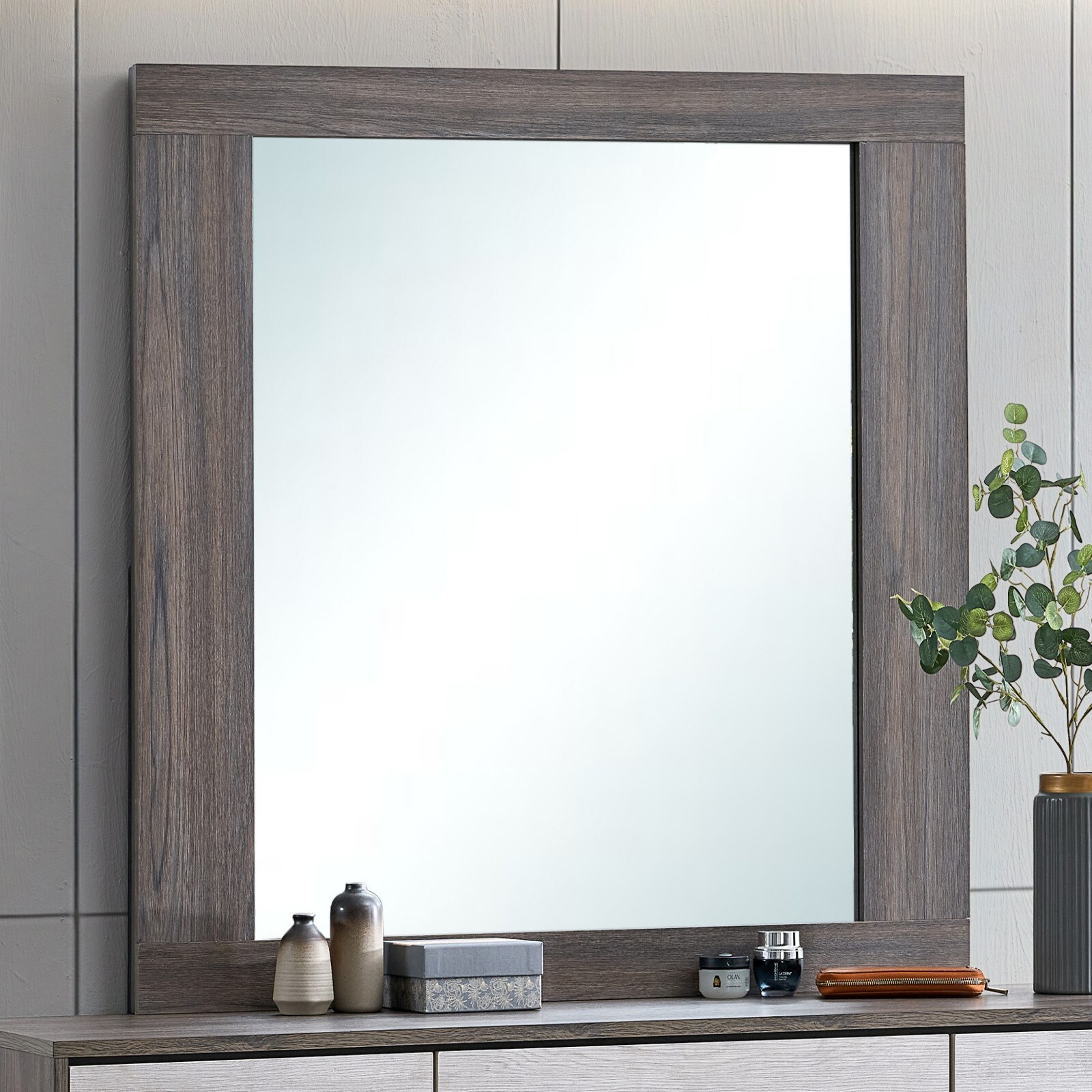 GlasFlength -  43x37 Inch Rectangular Wood Frame Wall Mirror Sturdy Decorative Vanity Mirror for ...