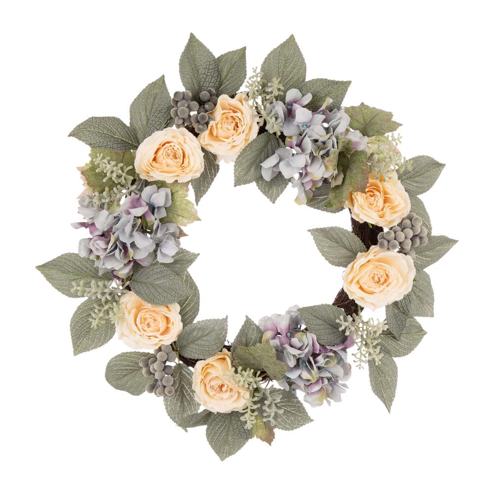 Glitzhome 5-in Multi Hydrangea Artificial Wreath at Lowes.com