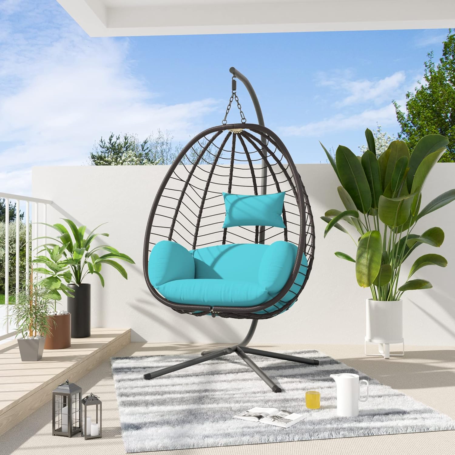 ALAULM LS-EGGCHAIR-BLUE Hanging Chair 1 -person Turquoise HDPE Outdoor Swing bed