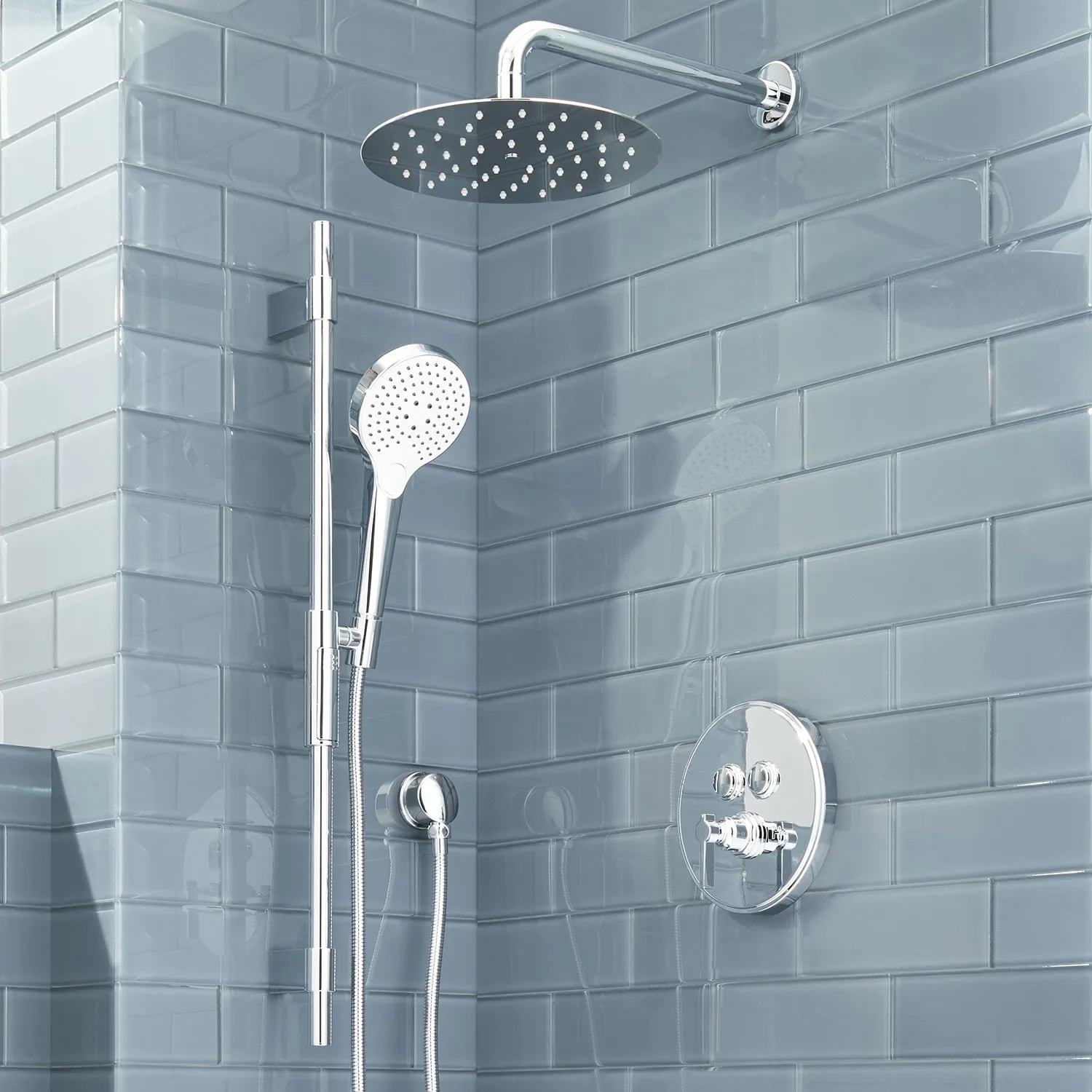 Signature Hardware 476138 Greyfield Chrome 10-in Shower Faucet Bar System with 2-way Diverter
