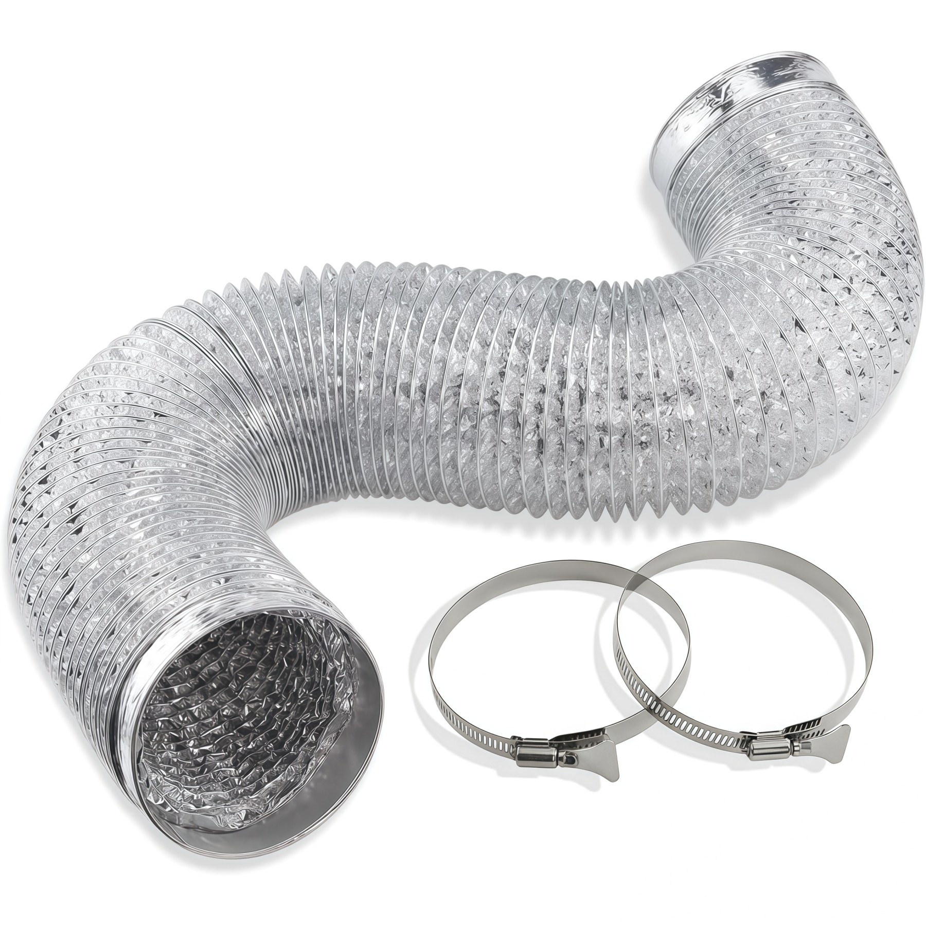 Numhew 96in L 4in W 2-Clamp Silver Flexible Aluminum Foil Dryer Vent Hose