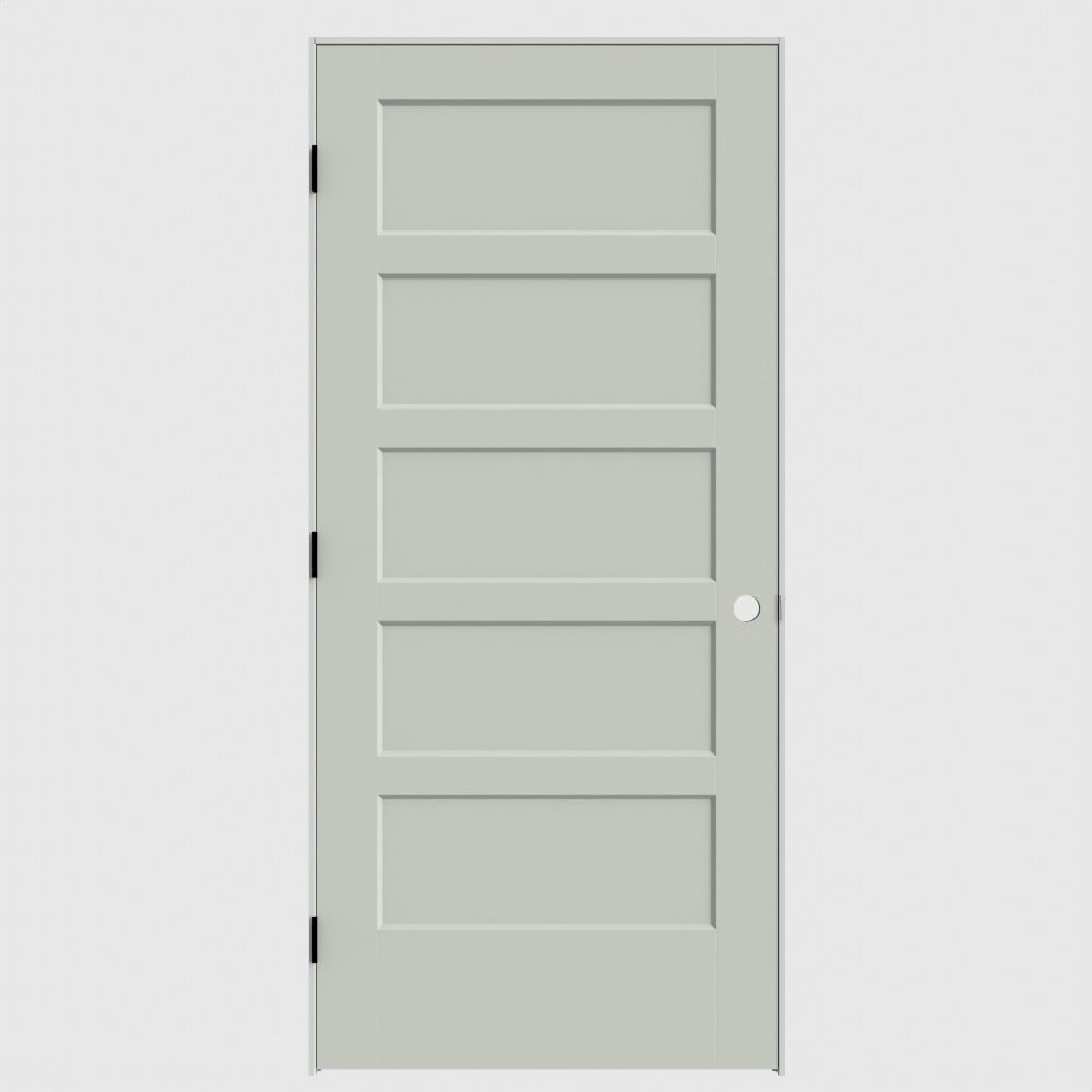 Masonite 640694 36-in x 80-in White Solid core 5-panel Right hand Smooth Primed Molded composite Flat Jamb Single Prehung Interior Door