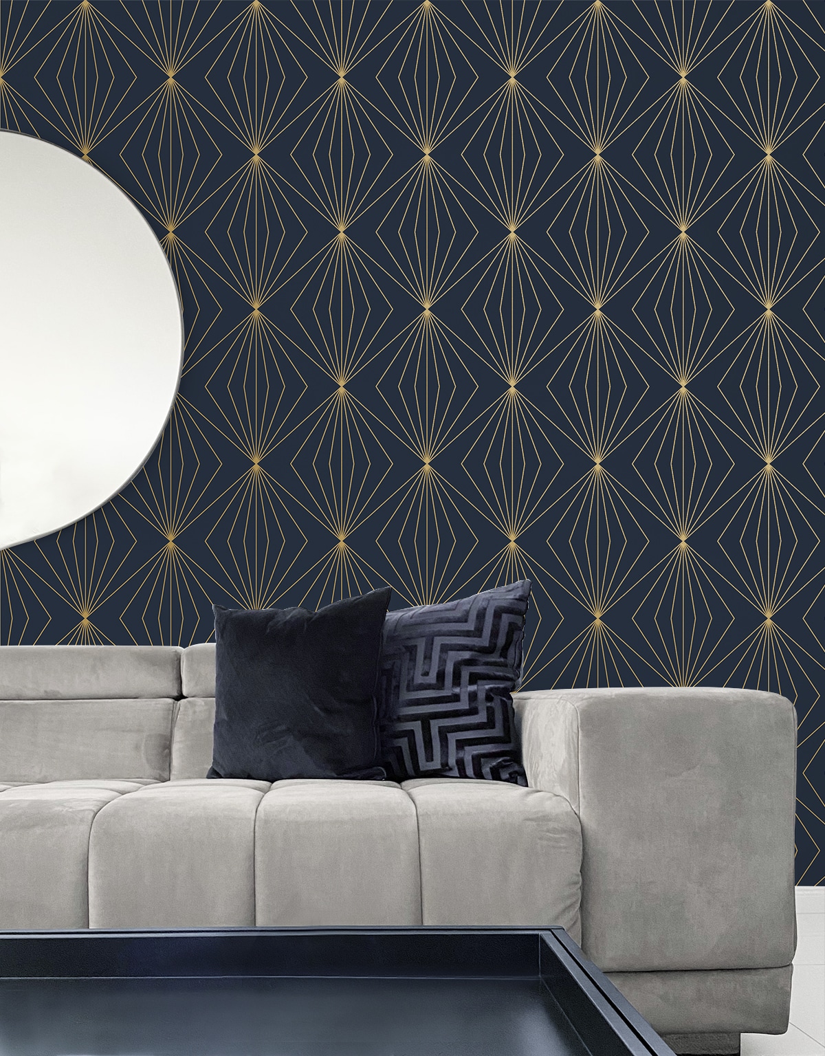 Dark Blue and Metallic Gold Geometric Peel and Stick Wallpaper