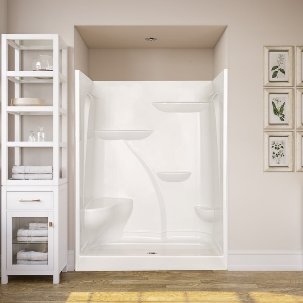 Laurel Mountain A6036SH1PSBL064 Atkins 60-in W x 36-in L x 79-in H Rectangular Alcove shower kit ( Center Drain) with Integrated Seat Base and Wall Included