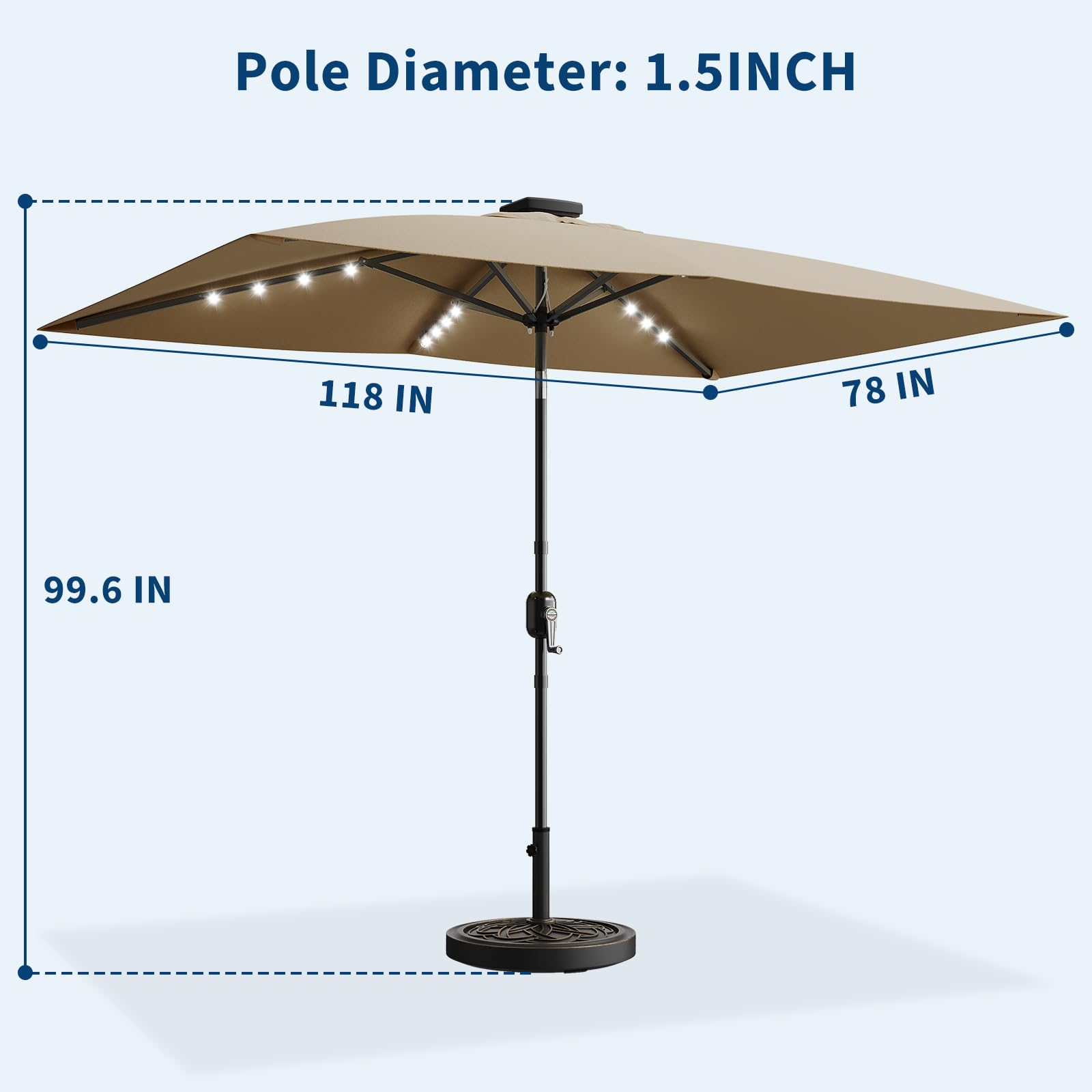GAOMON 10FT x 6.5FT Solar Rectangular Patio Umbrella with Lights ...