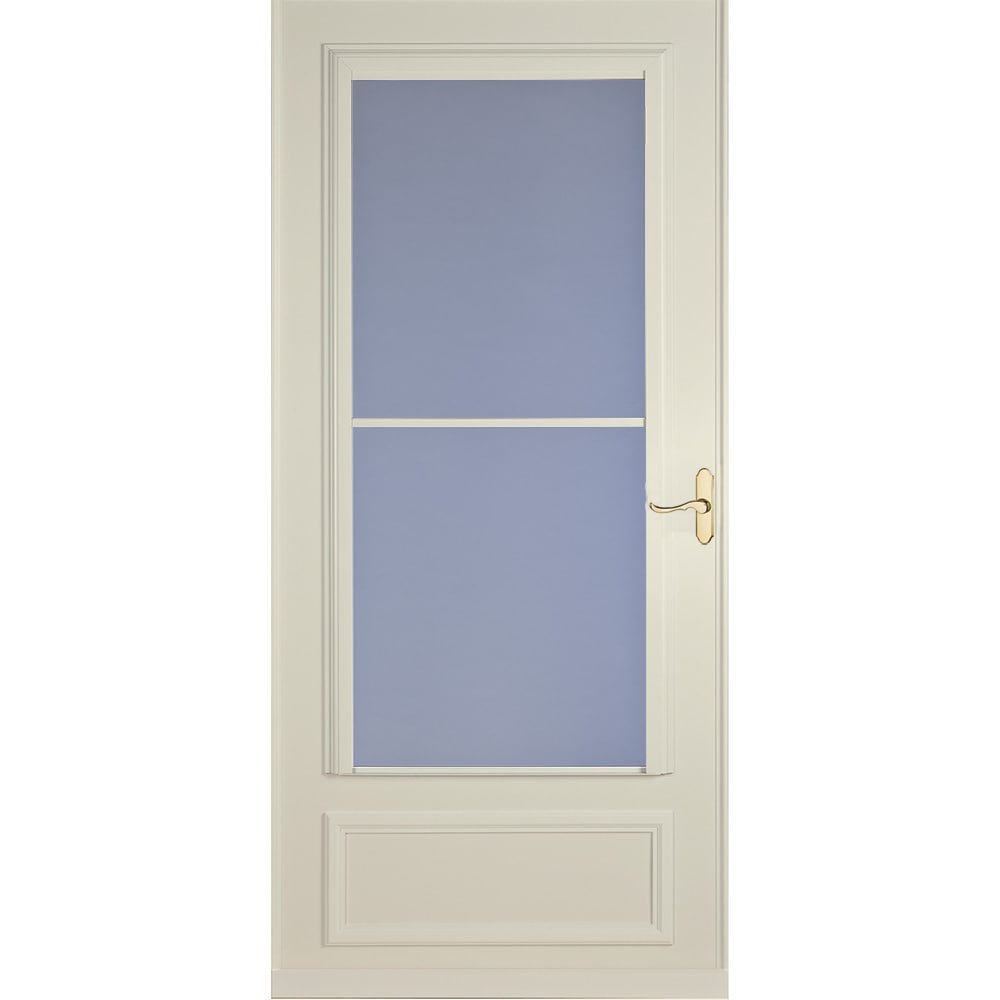 Savannah 32-in x 81-in Almond Mid-view Retractable Screen Wood Core Storm Door with Polished Brass Handle in Off-White | - LARSON 37080081