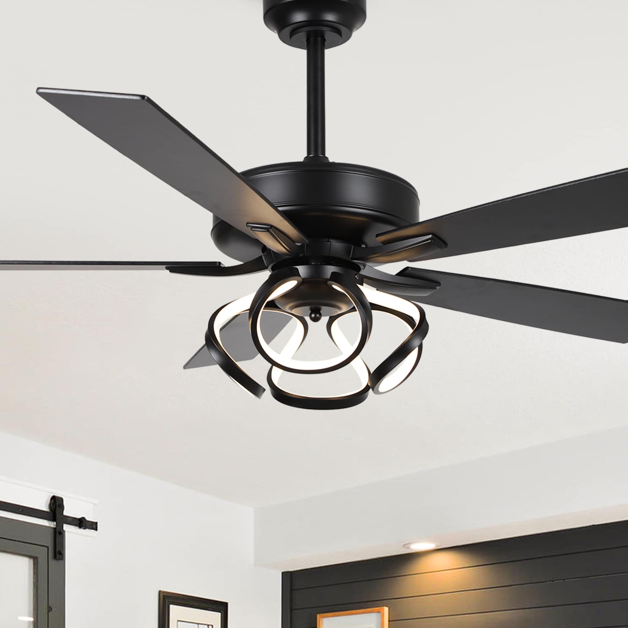 Parrot Uncle F6367BK110V 52-in Integrated LED Black with Matte Black Blades Ceiling Fan With Light and Remote ( 5 -Blade )