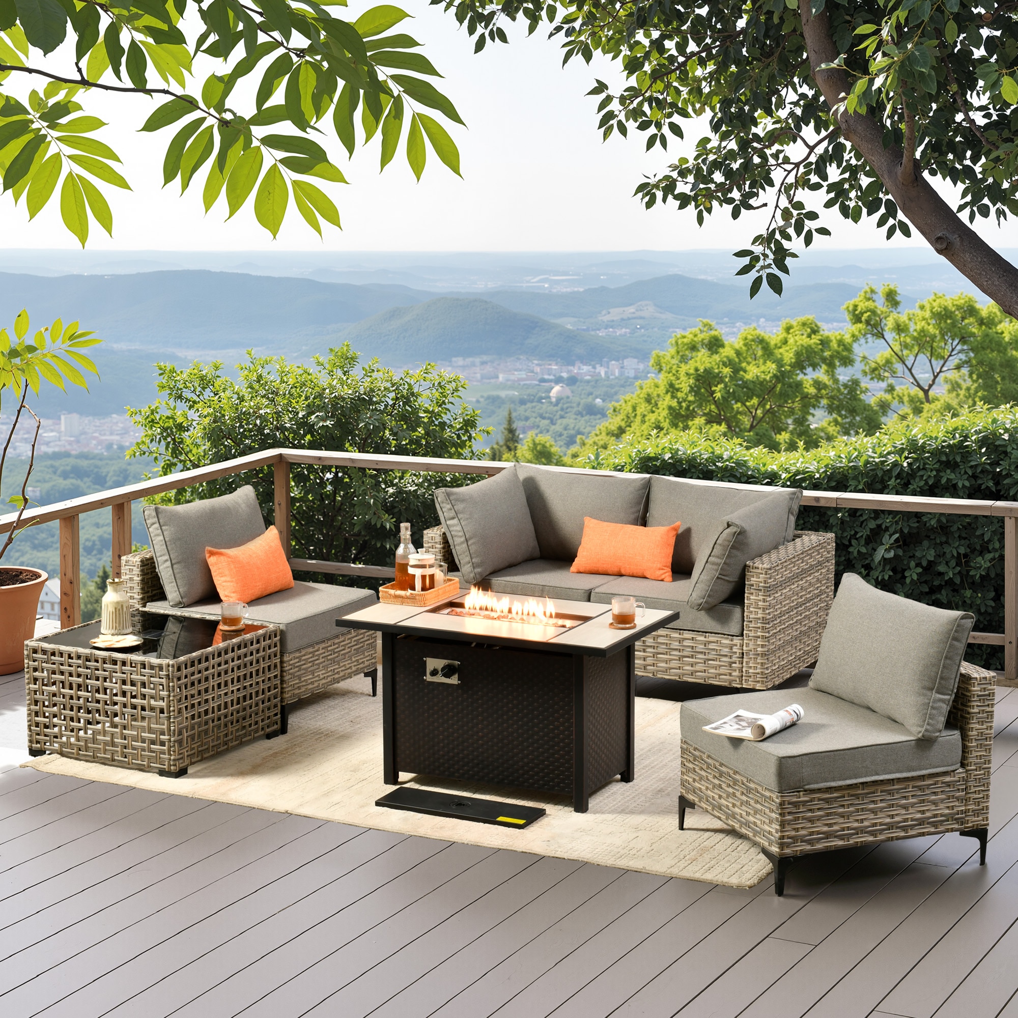 ALTRIGUS 6L-CFP03-SKT206-AL 6 -Piece Wicker Patio Sofa Conversation Set with Dark Gray Cushions