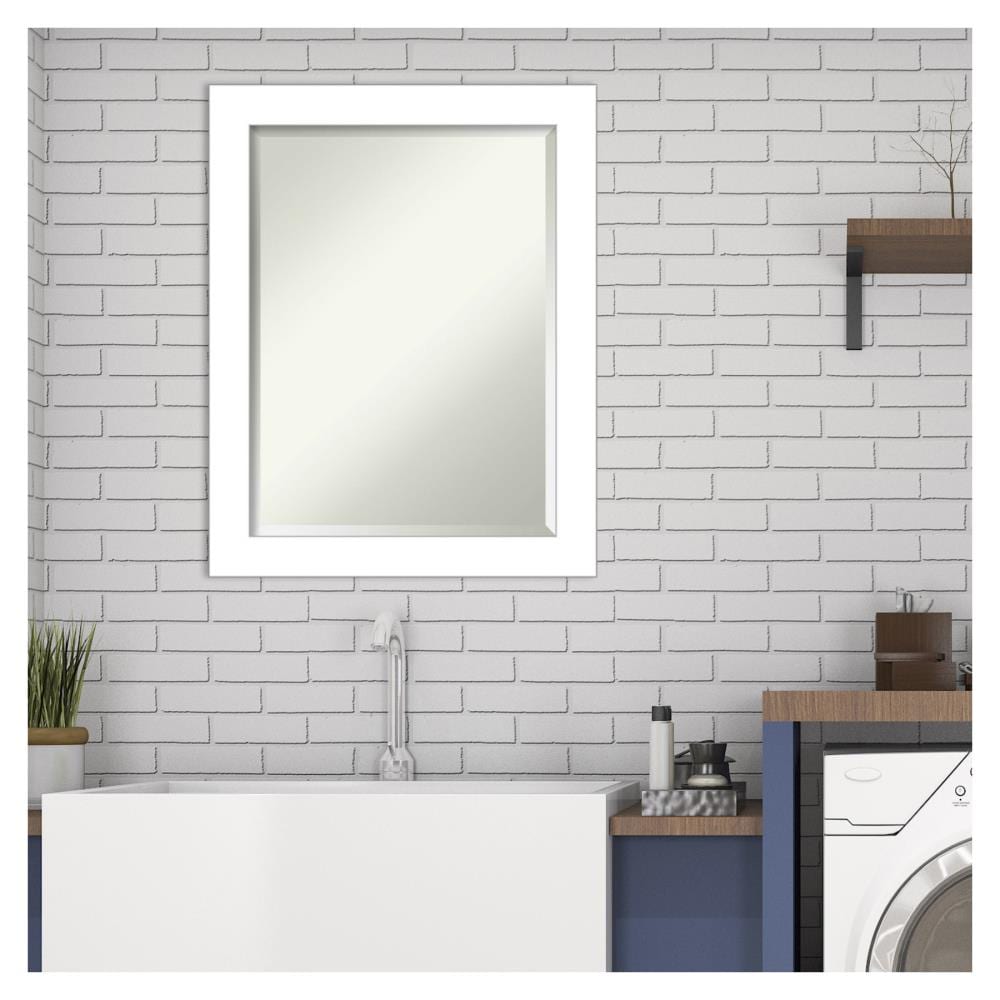White Rectangular Framed Bathroom Vanity Mirror