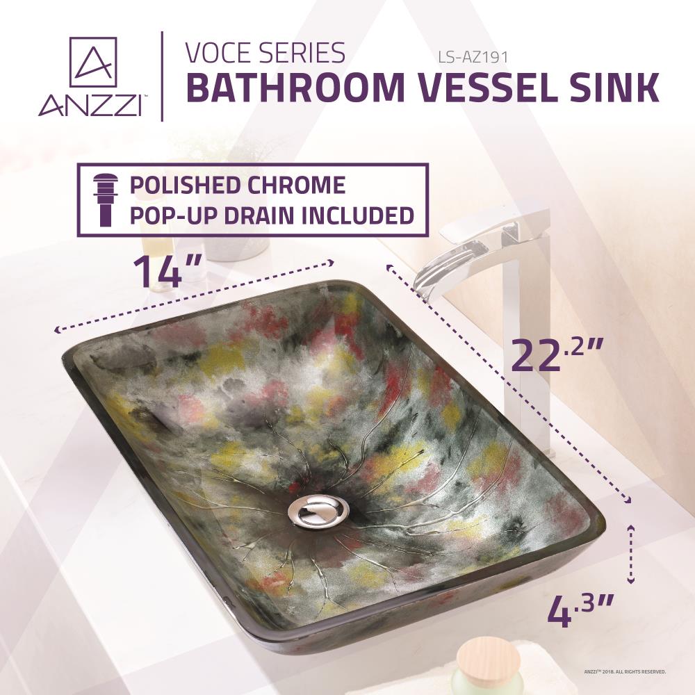 ANZZI Voce Green Tempered Glass Vessel Rectangular Modern Bathroom Sink ...