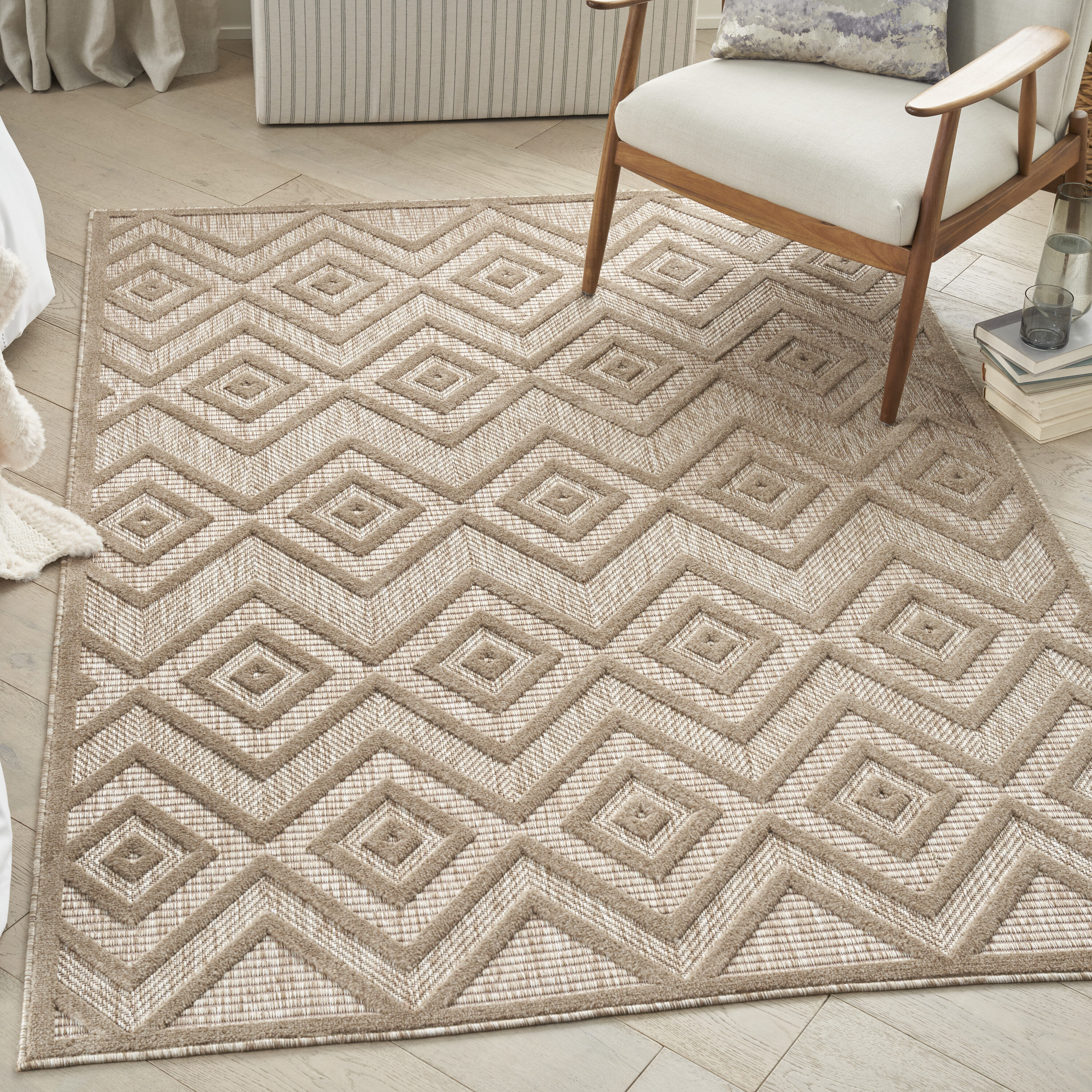 Nourison 099446043955 Versatile 6 x 9 (ft) Polypropylene Natural Beige Rectangular Indoor/Outdoor Geometric Area rug