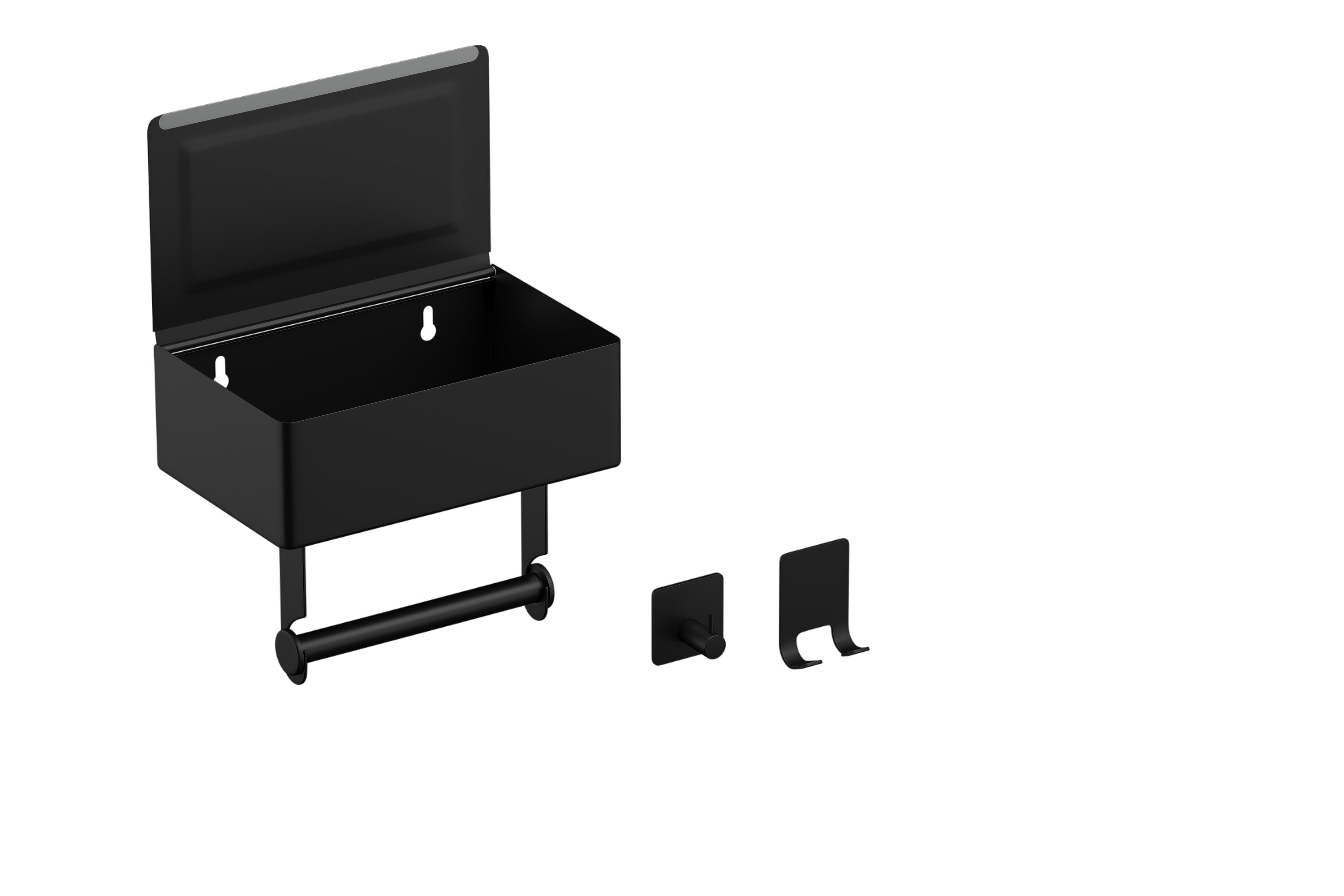 Paraheeter Stainless Steel Wall Mount Toilet Paper Holder with Wet Wipes Storage and 2-Hooks in Matte Black