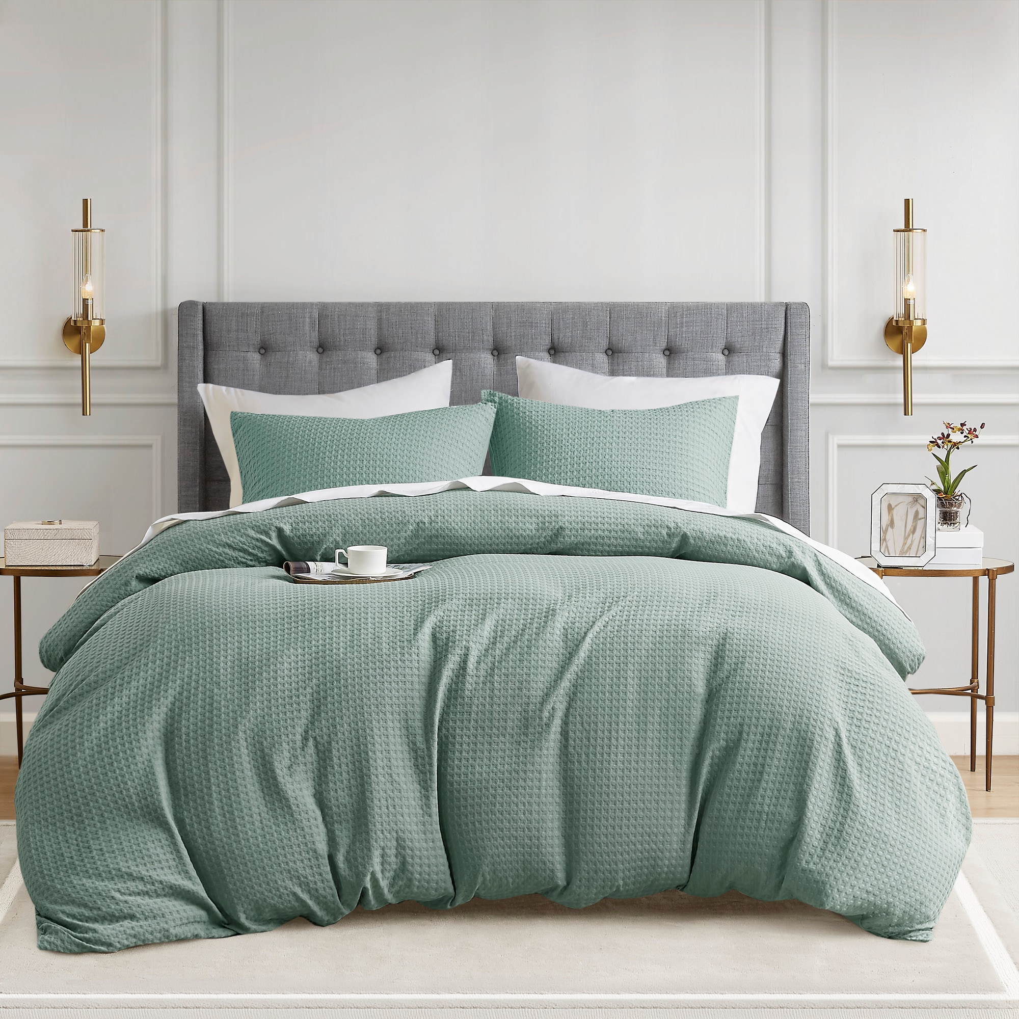 510 Design LWSDS0341000826730 Sage Green Solid King/California king Duvet cover Microfiber