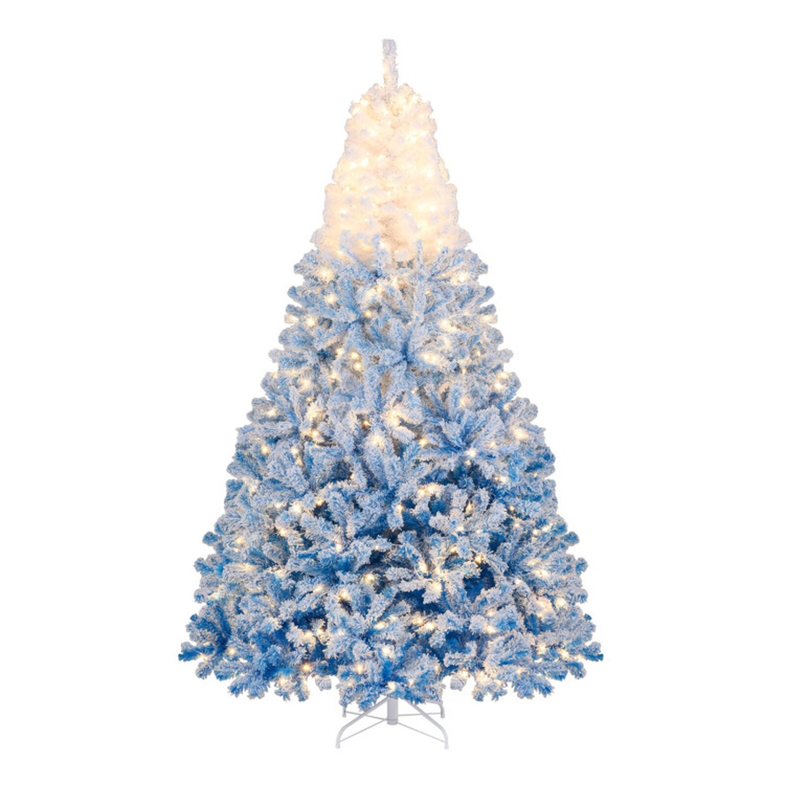 SUGIFT 8-ft Snow-Flocked Artificial Christmas Tree With Warm White LED Lights 8 Modes Christmas Tree