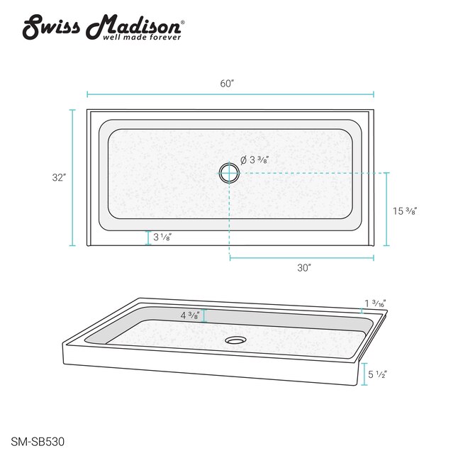 Swiss Madison Voltaire 32-in W x 60-in L with Center Drain Rectangle ...