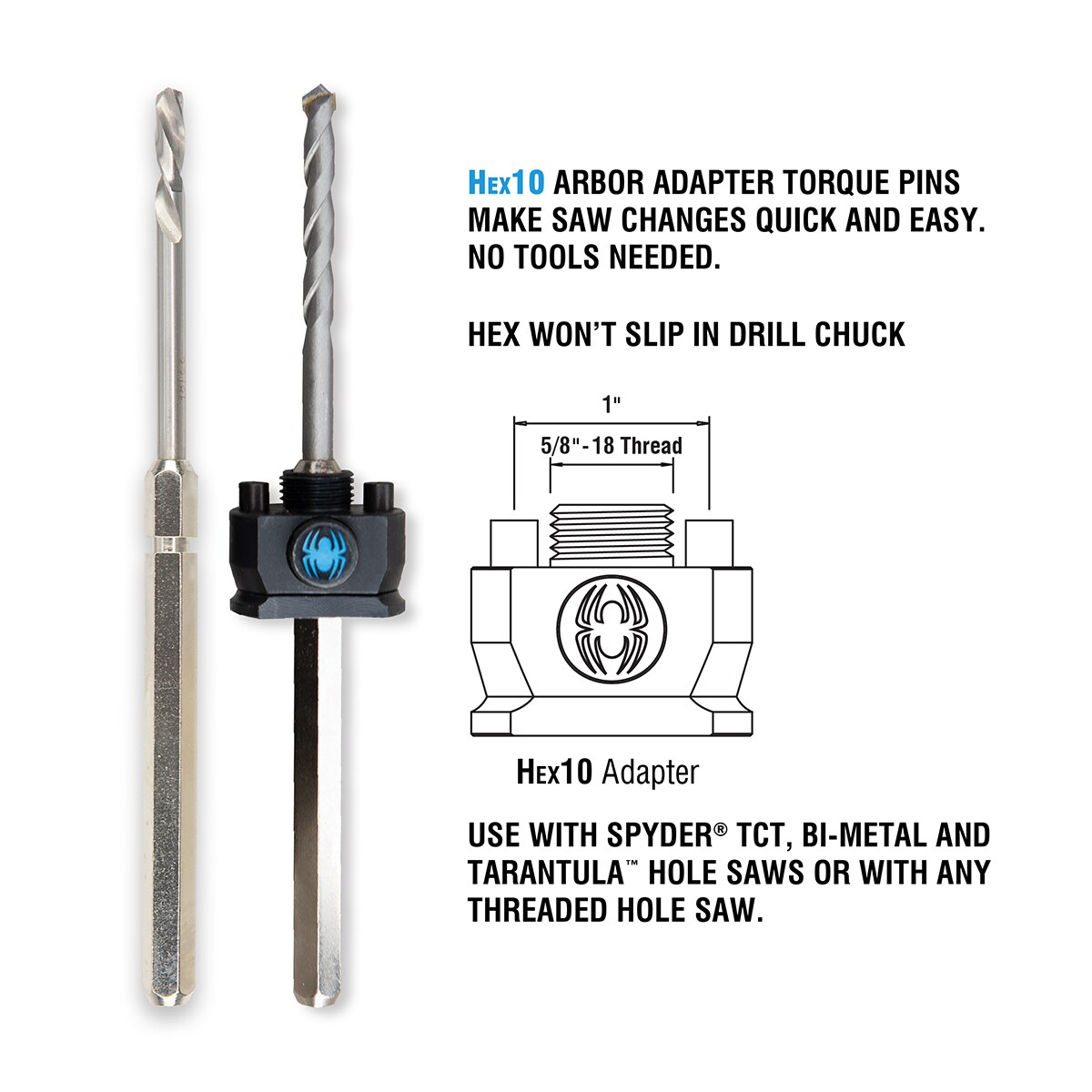 Spyder 1/2-in Rapid Core Eject Quick Change Steel/Tungsten carbide Hole Saw Arbor