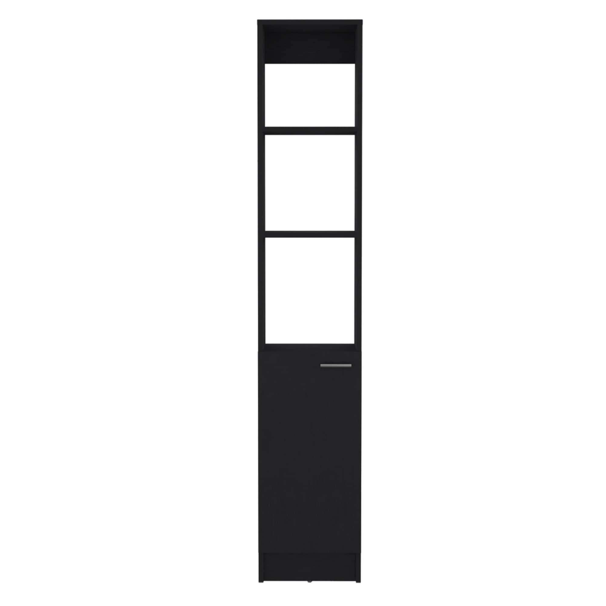 HyperDrop Cart Black Wood Freestanding Bathroom Linen Storage Cabinet for Home