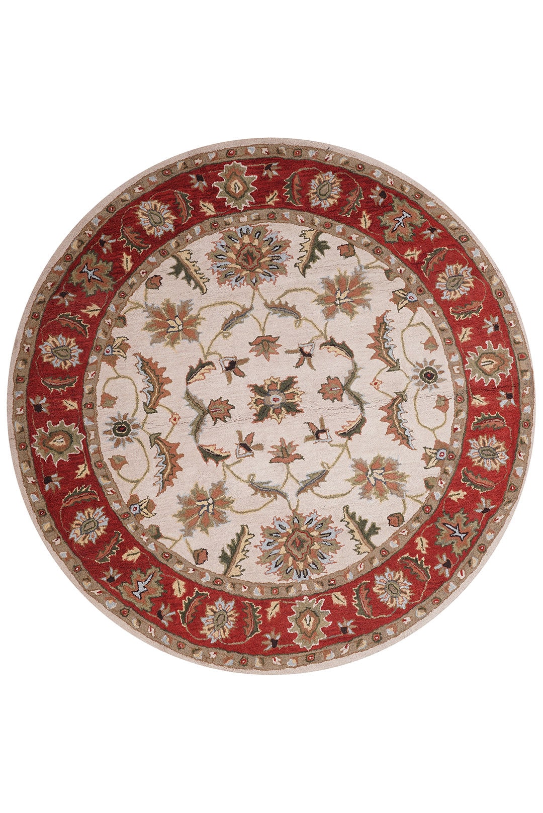 Rugsotic Carpets  HAND TUFTED WOOL ECO-FRIENDLY AREA RUGS  - 8'x8' Round Shape Beige Red Color Oriental Design High Pile Thick Handmade Anti Skid Area Rugs for Living Room Bed Room K00106